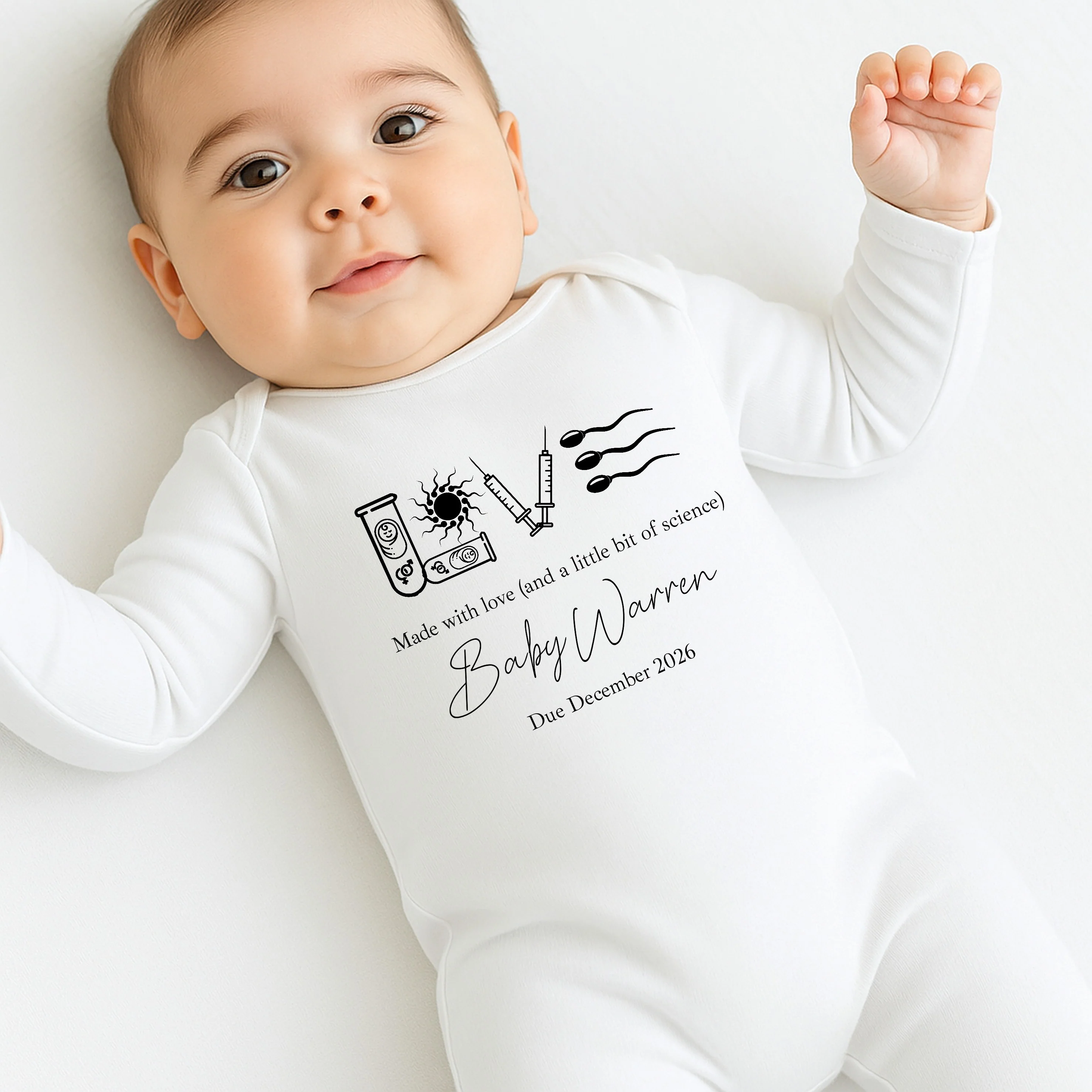 Personalised Black Made With Love And Science IVF Baby Announcement Vest - Image 3
