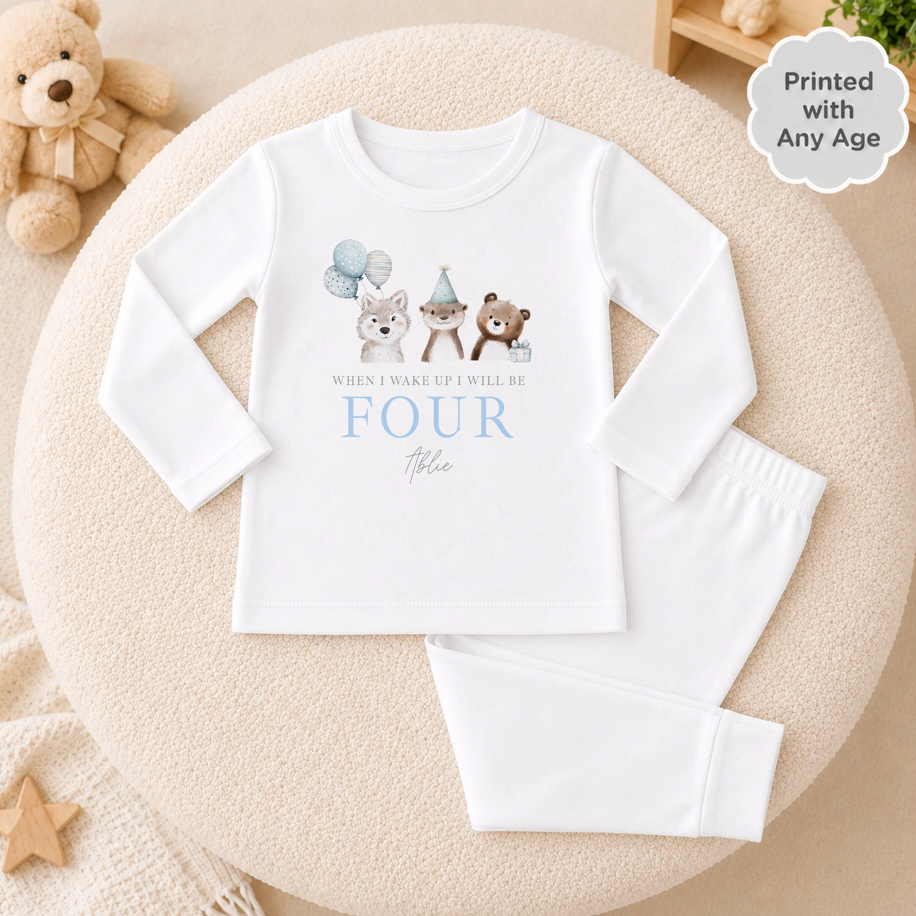 Personalised Blue Animals Any Age Birthday Pyjamas - Image 2