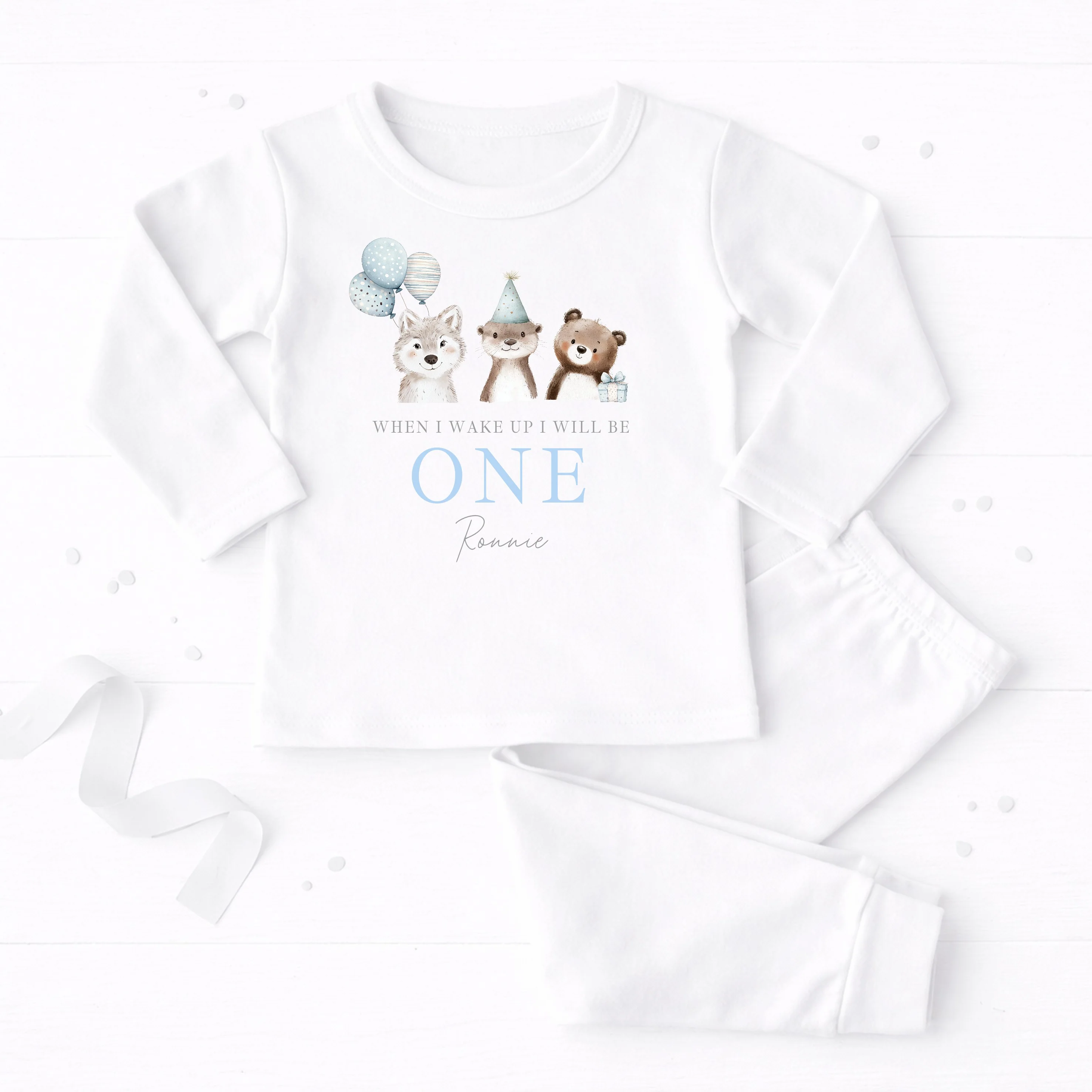 Personalised Blue Animals When I Wake Up I Will Be One First Birthday Pyjamas - Image 2