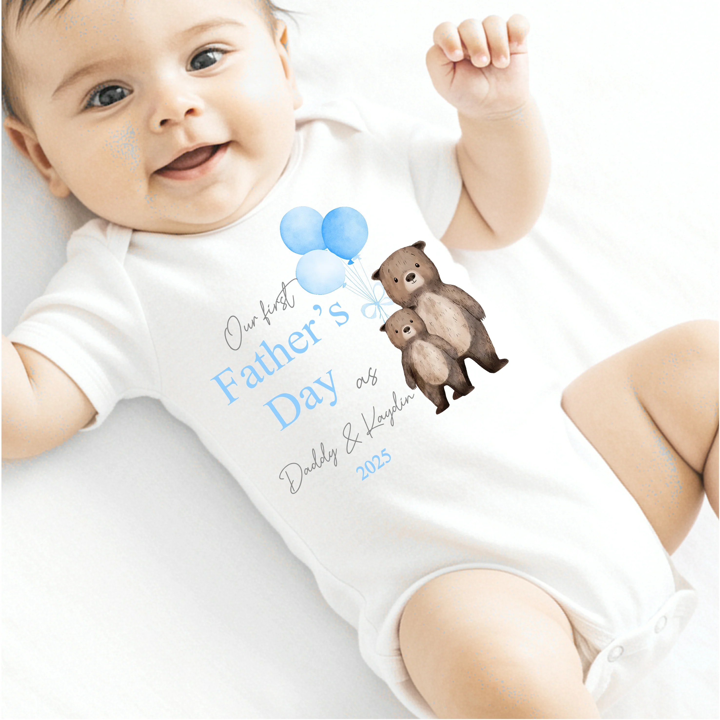 Personalised Blue Balloon Bears First Father's Day Babygrow/Vest - Image 4