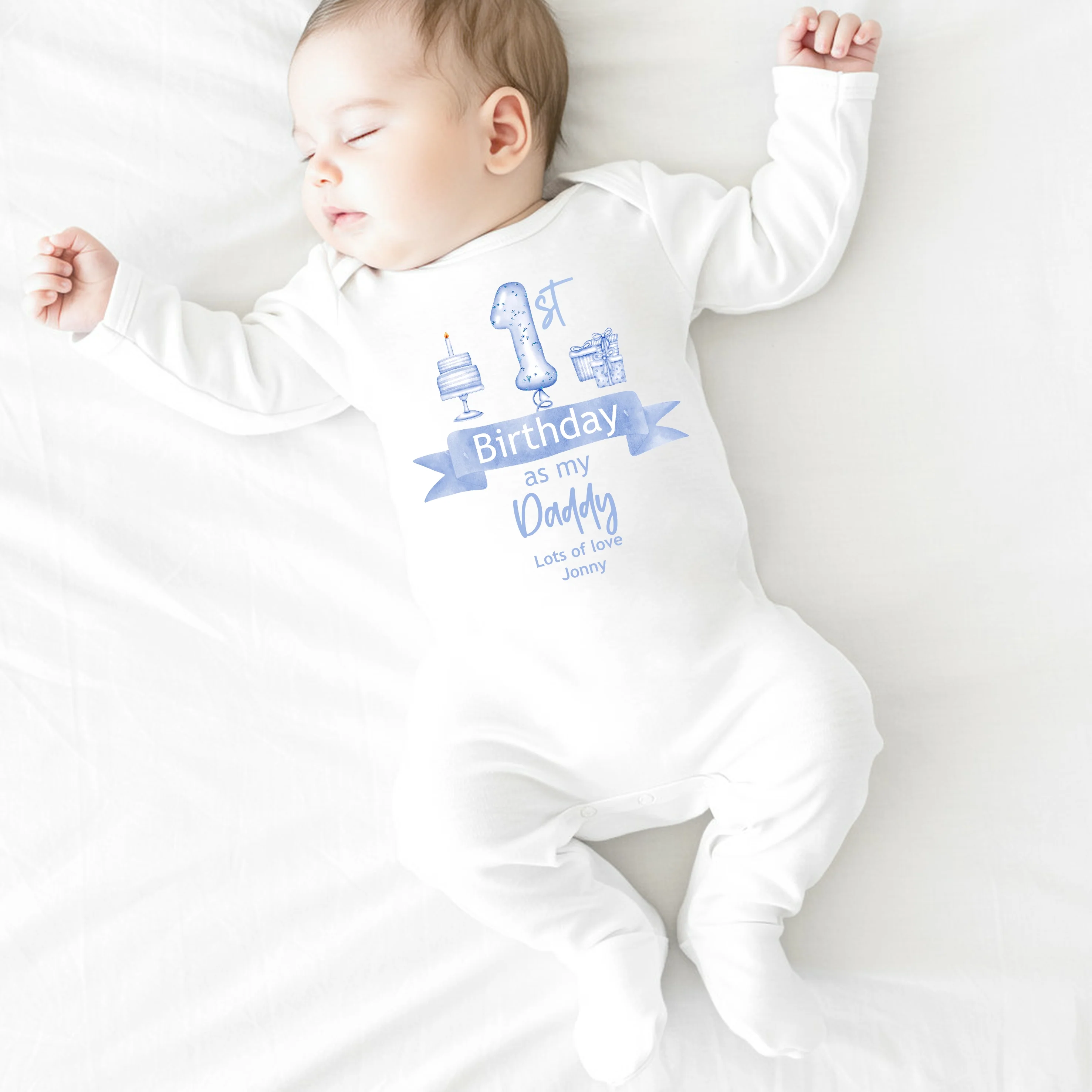 Personalised Blue Balloon Happy 1st Birthday As My Daddy Baby Grow or Vest - Image 3