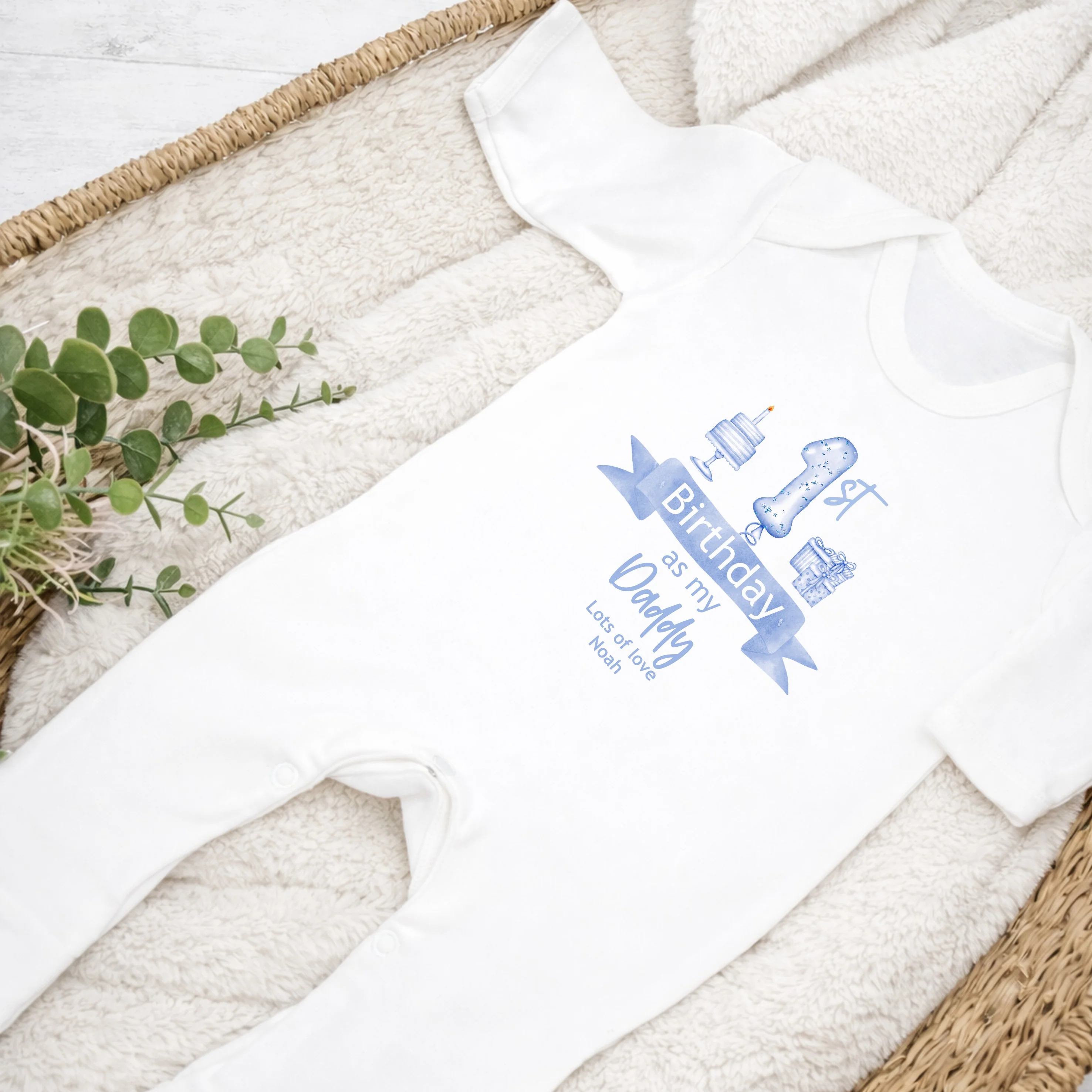 Personalised Blue Balloon Happy 1st Birthday As My Daddy Baby Grow or Vest - Image 5