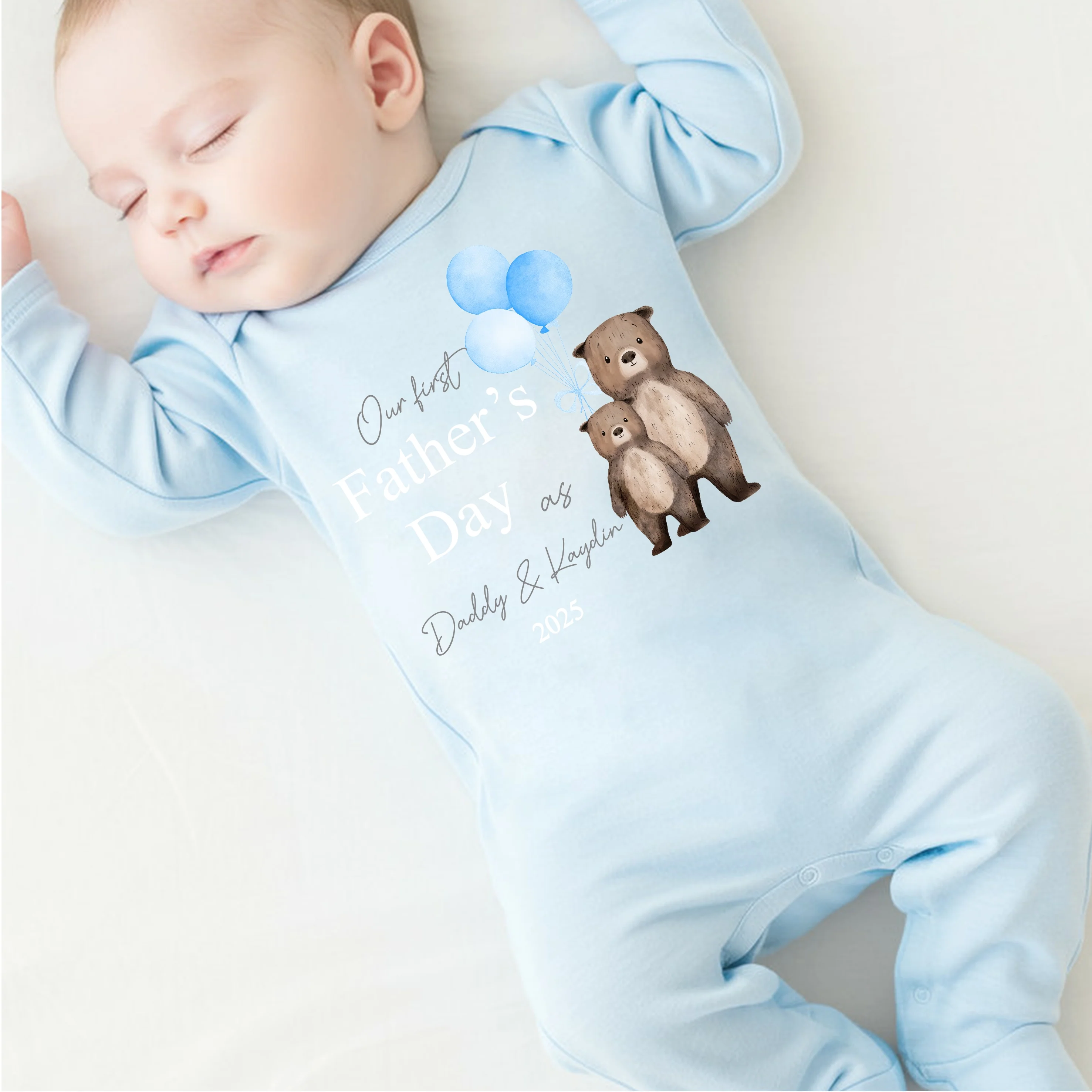 Personalised Blue Balloons Bears Father's Day Blue Babygrow/Vest - Image 3