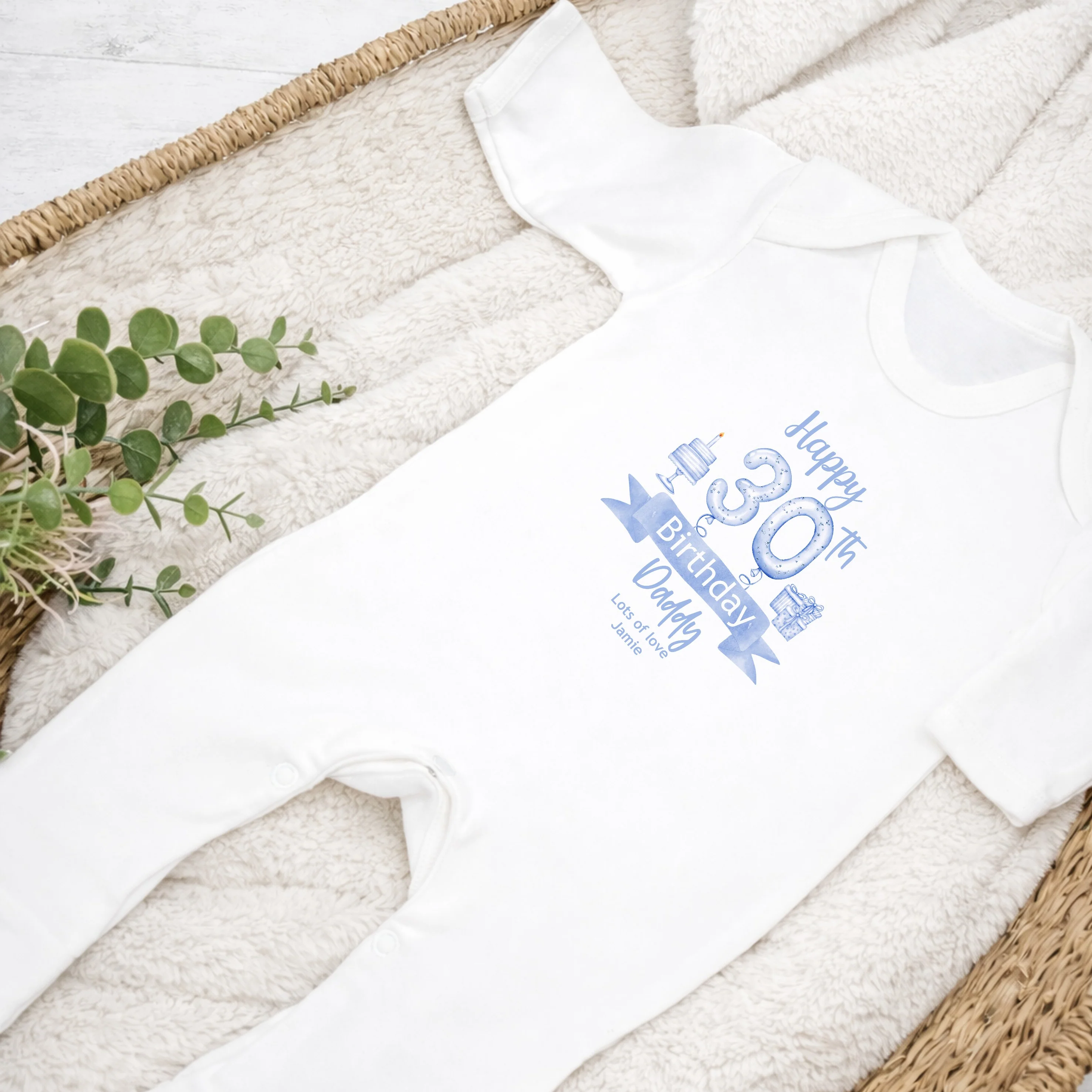 Personalised Blue Balloons Happy 30th Birthday Daddy Baby Grow or Vest