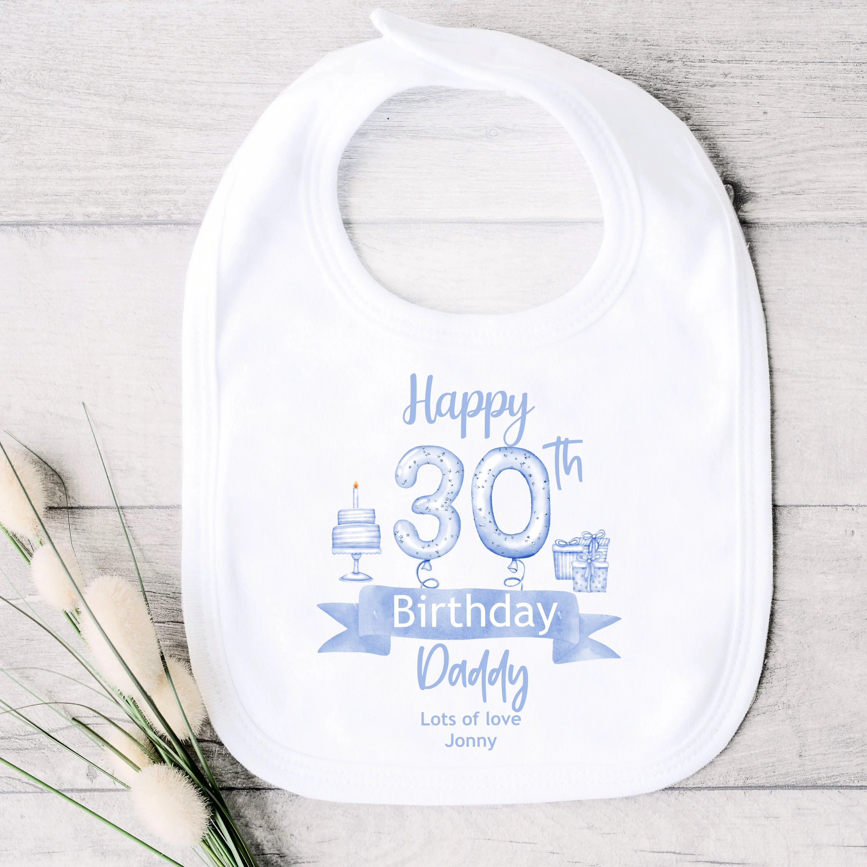 Personalised Blue Balloons Happy 30th Birthday Daddy Baby Grow or Vest - Image 5