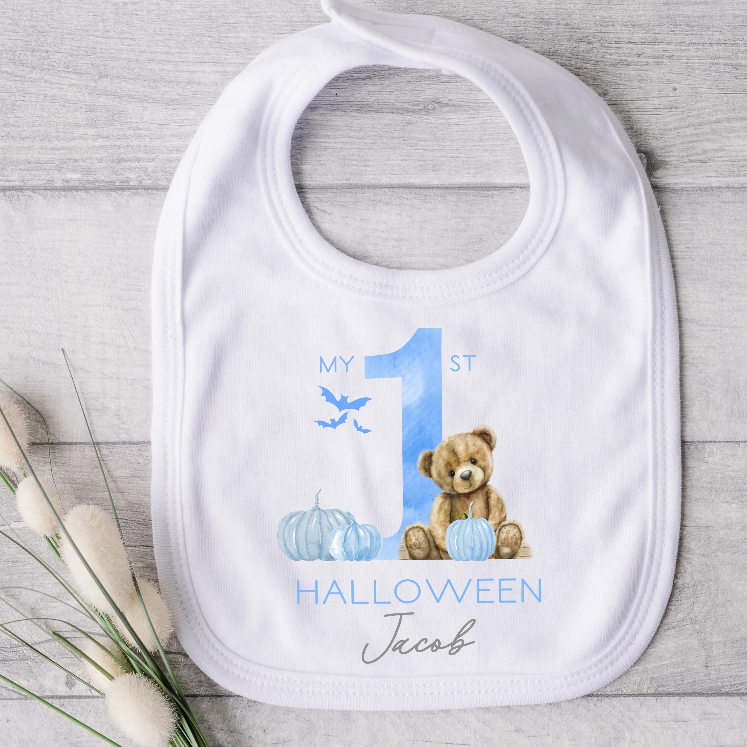 Personalised Blue Bear First Halloween Babygrow/Vest/Bib - Image 3