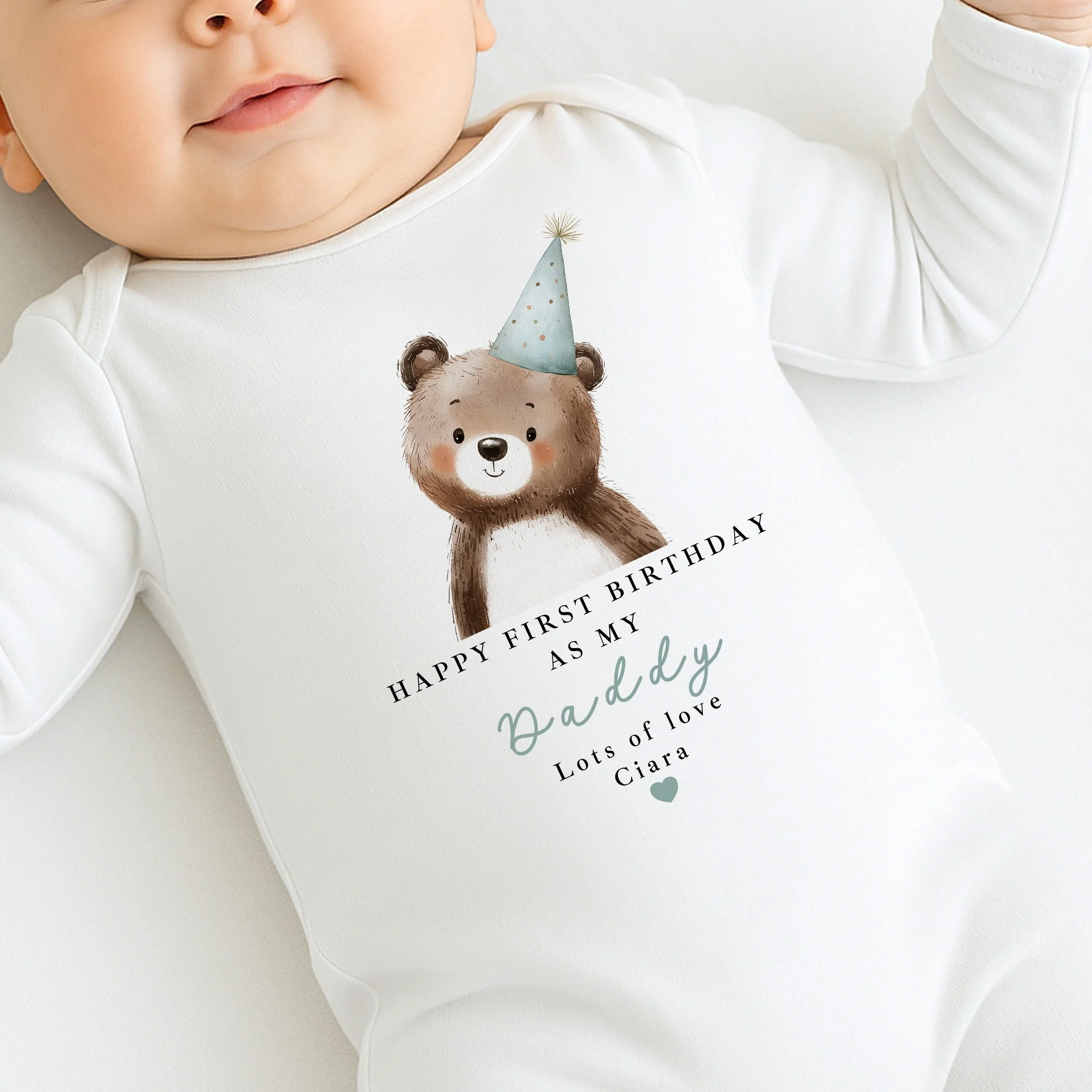 Personalised Blue Bear Happy First Birthday As My Daddy Baby Grow or Vest - Image 2