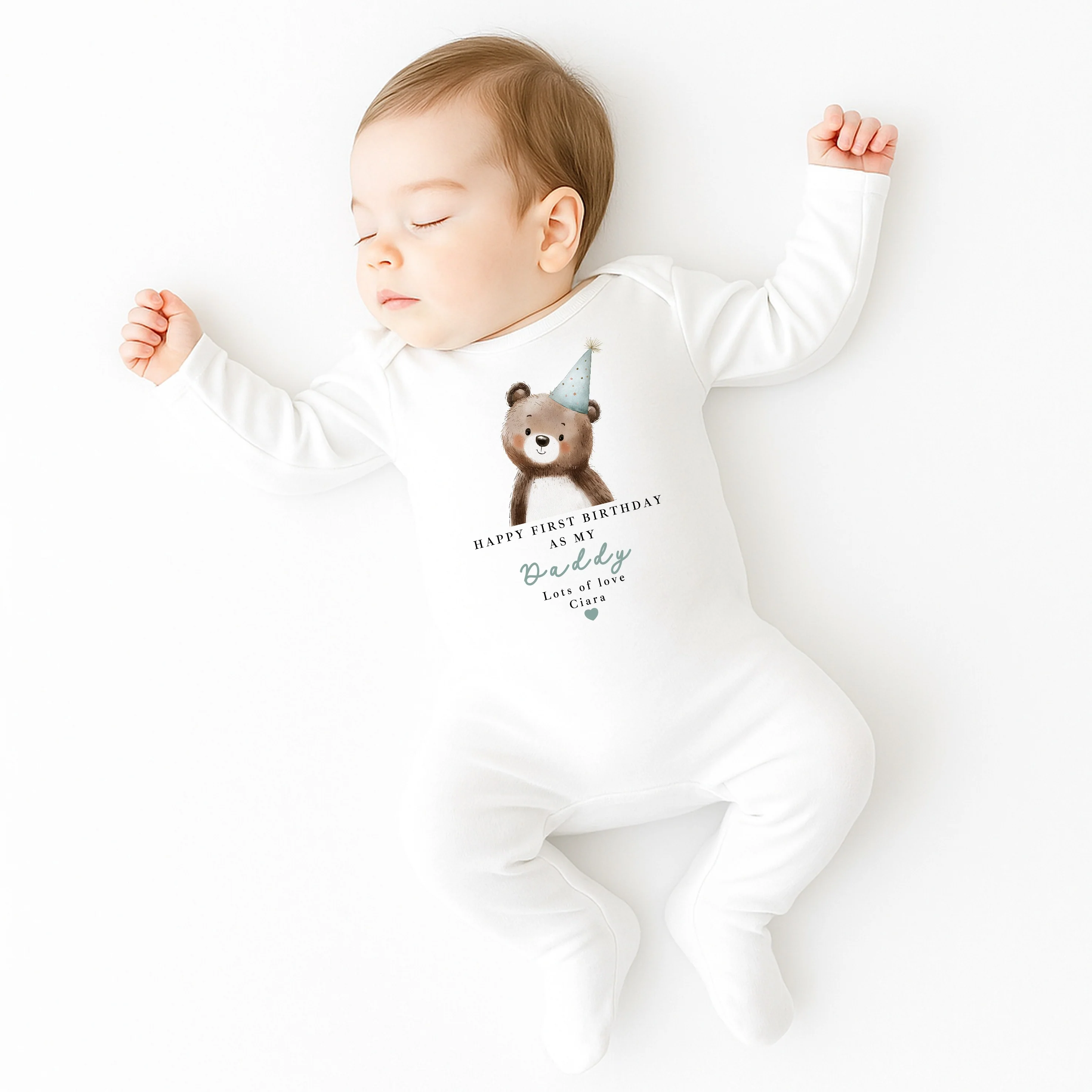 Personalised Blue Bear Happy First Birthday As My Daddy Baby Grow or Vest - Image 4