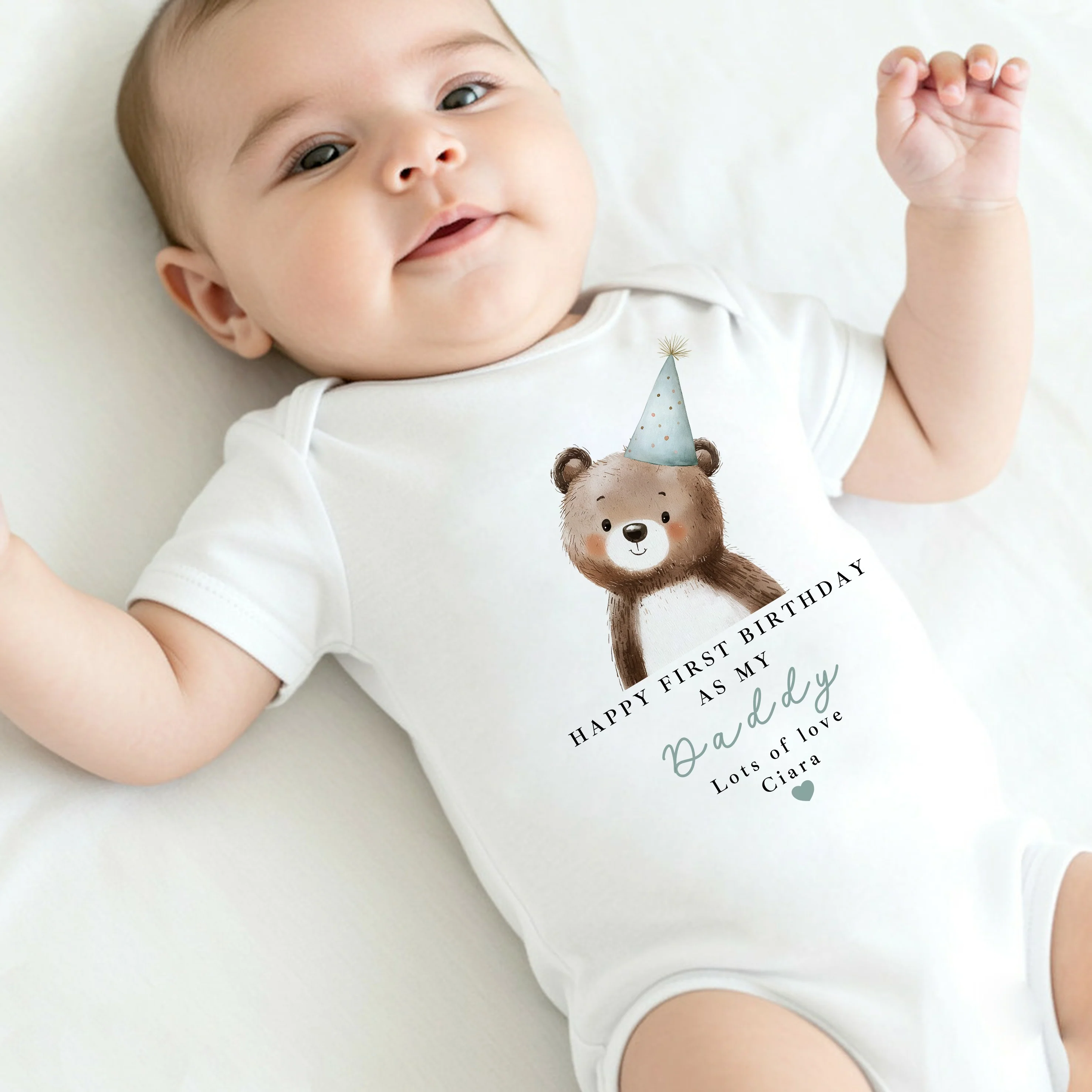 Personalised Blue Bear Happy First Birthday As My Daddy Baby Grow or Vest - Image 5