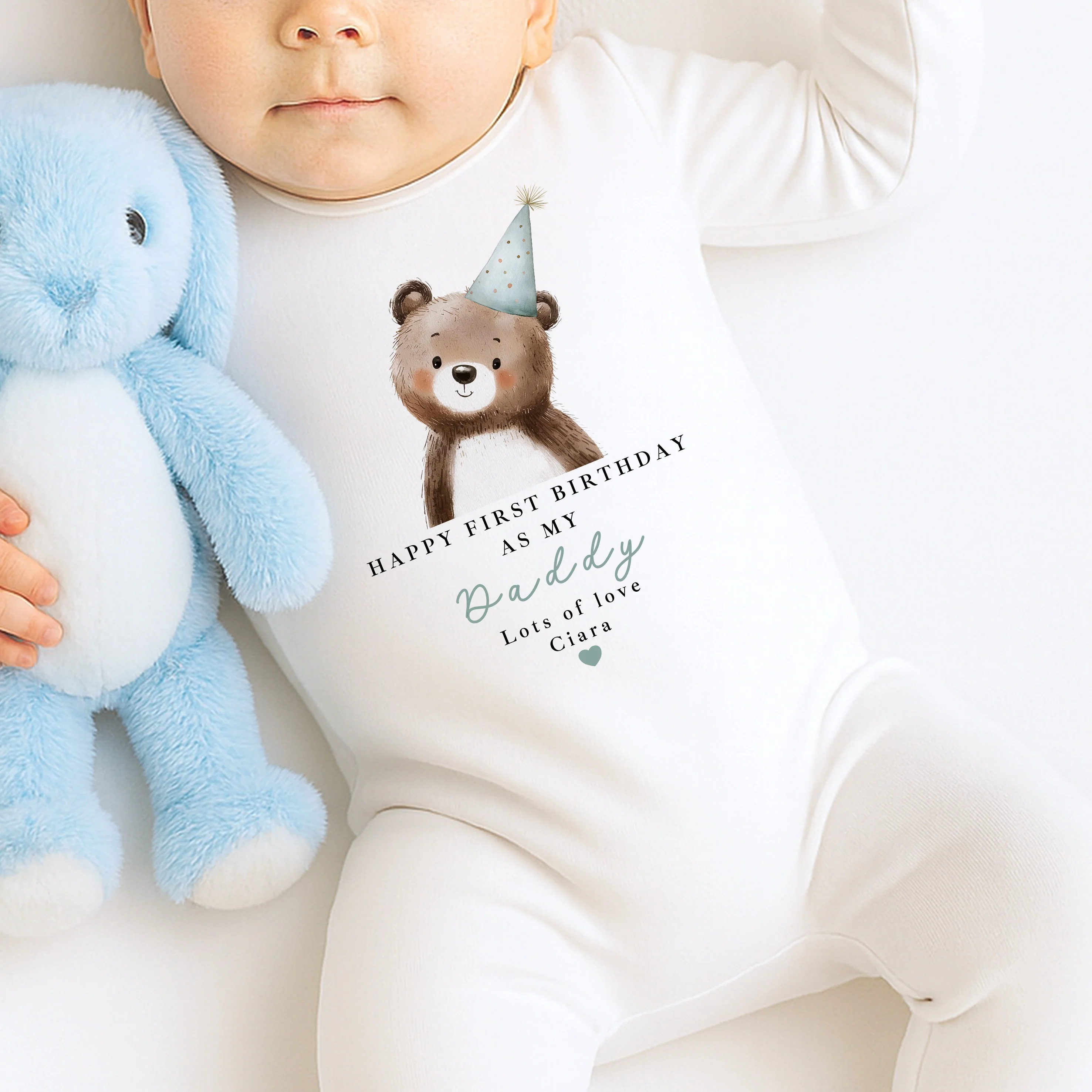 Personalised Blue Bear Happy First Birthday As My Daddy Baby Grow or Vest - Image 6