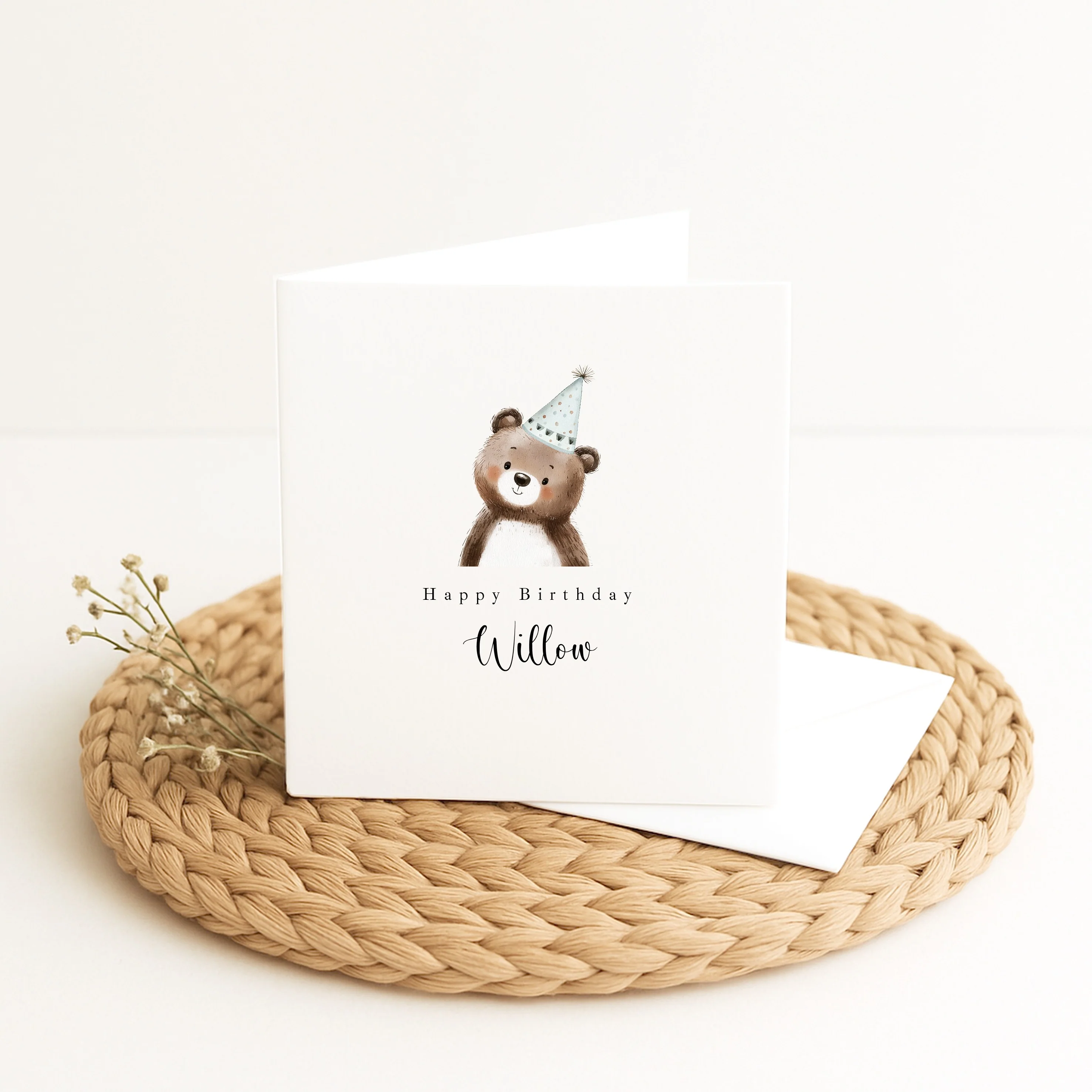 Personalised Blue Bear Party Hat Birthday Card - Image 4