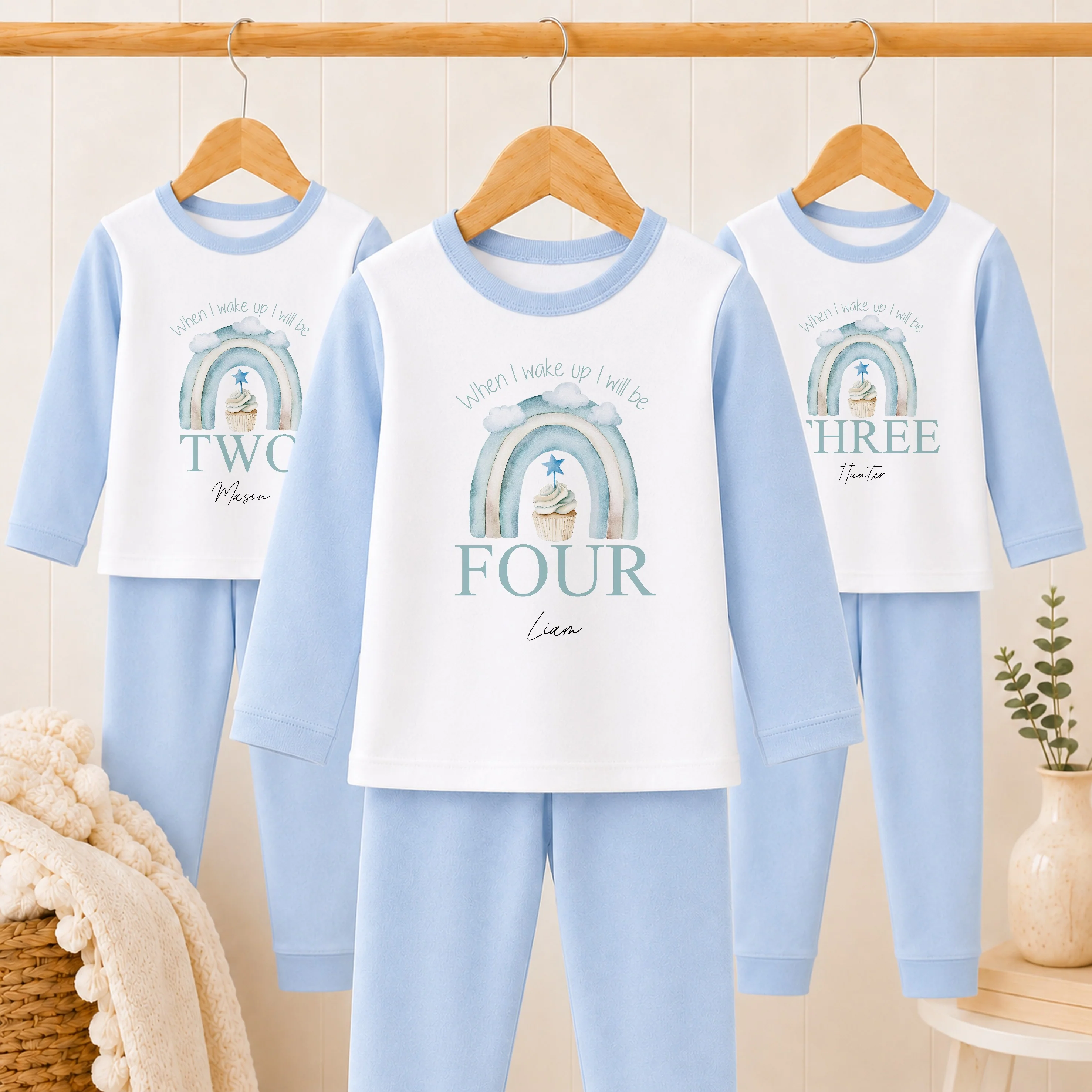 Personalised Blue Birthday Cake Any Age Birthday Pyjamas - Image 3