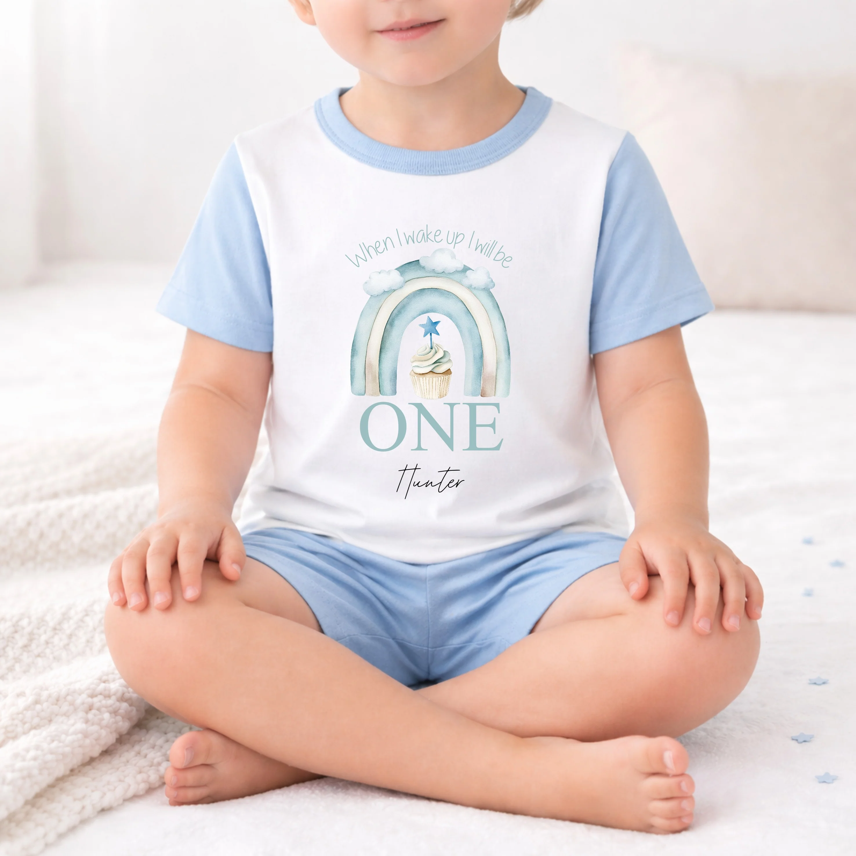 Personalised Blue Birthday Cake Short Sleeve Birthday Pyjamas - Image 5