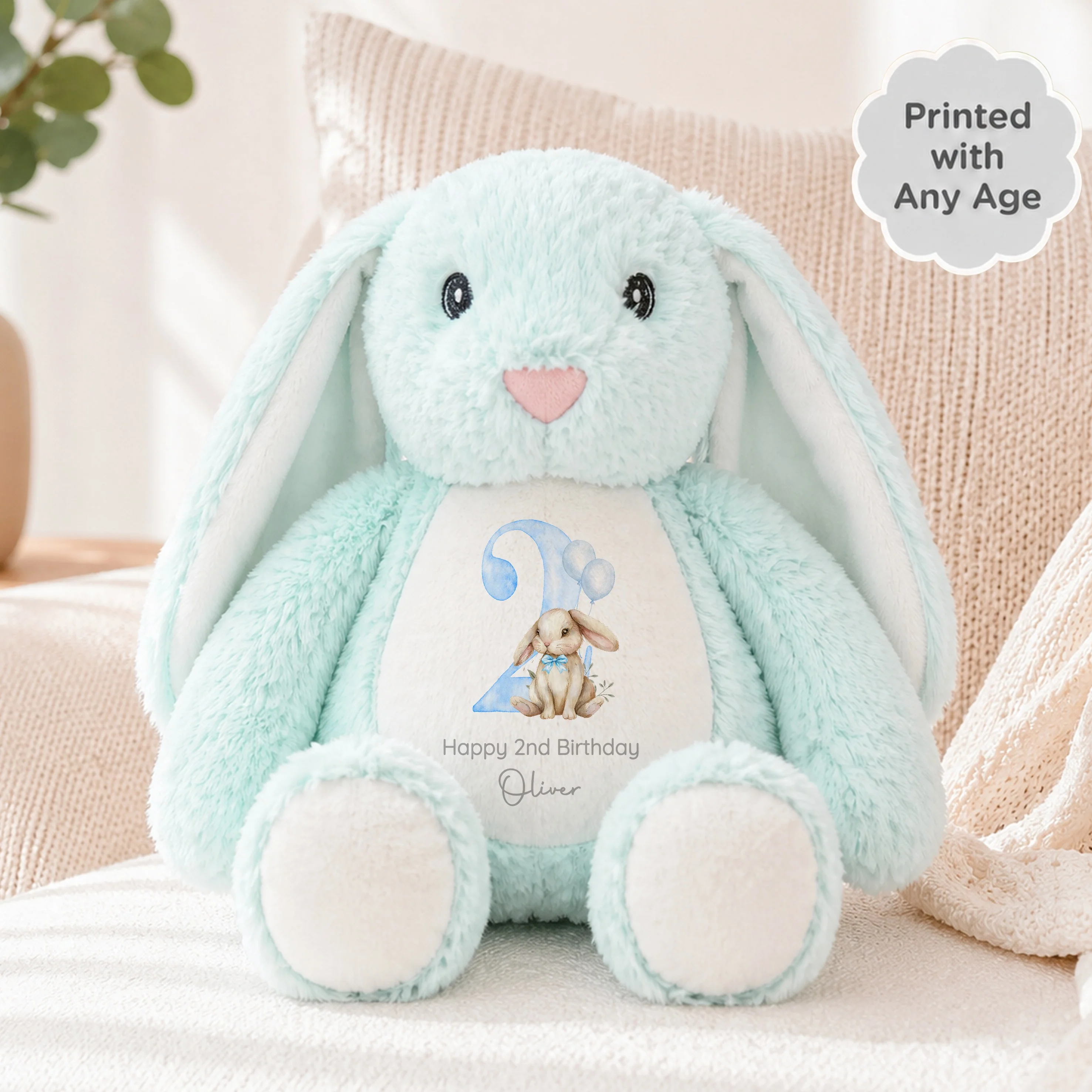 Personalised Blue Bow Tie Any Age Birthday Bunny Rabbit - Image 2