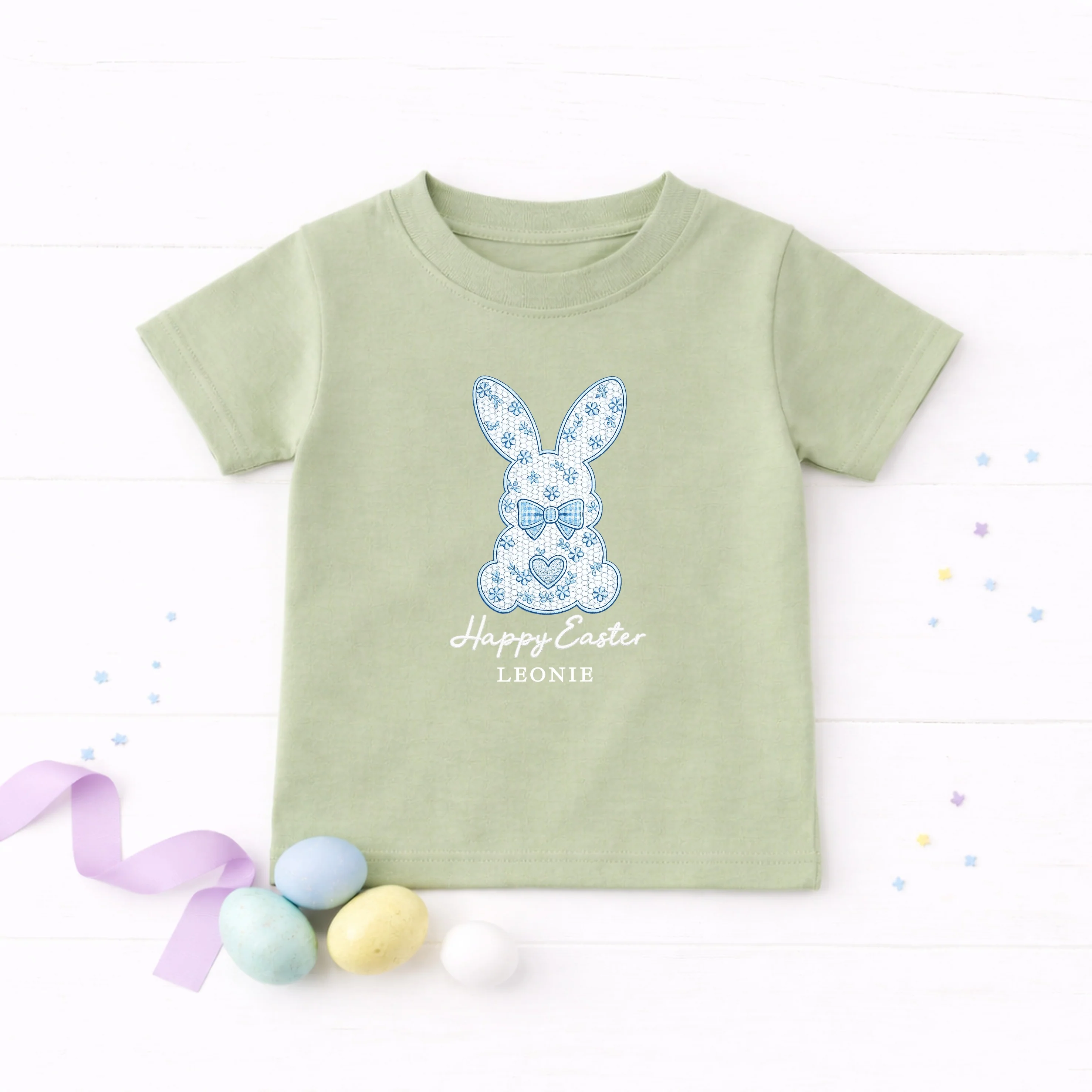 Personalised Blue Bunny Happy Easter T-shirt - Image 2