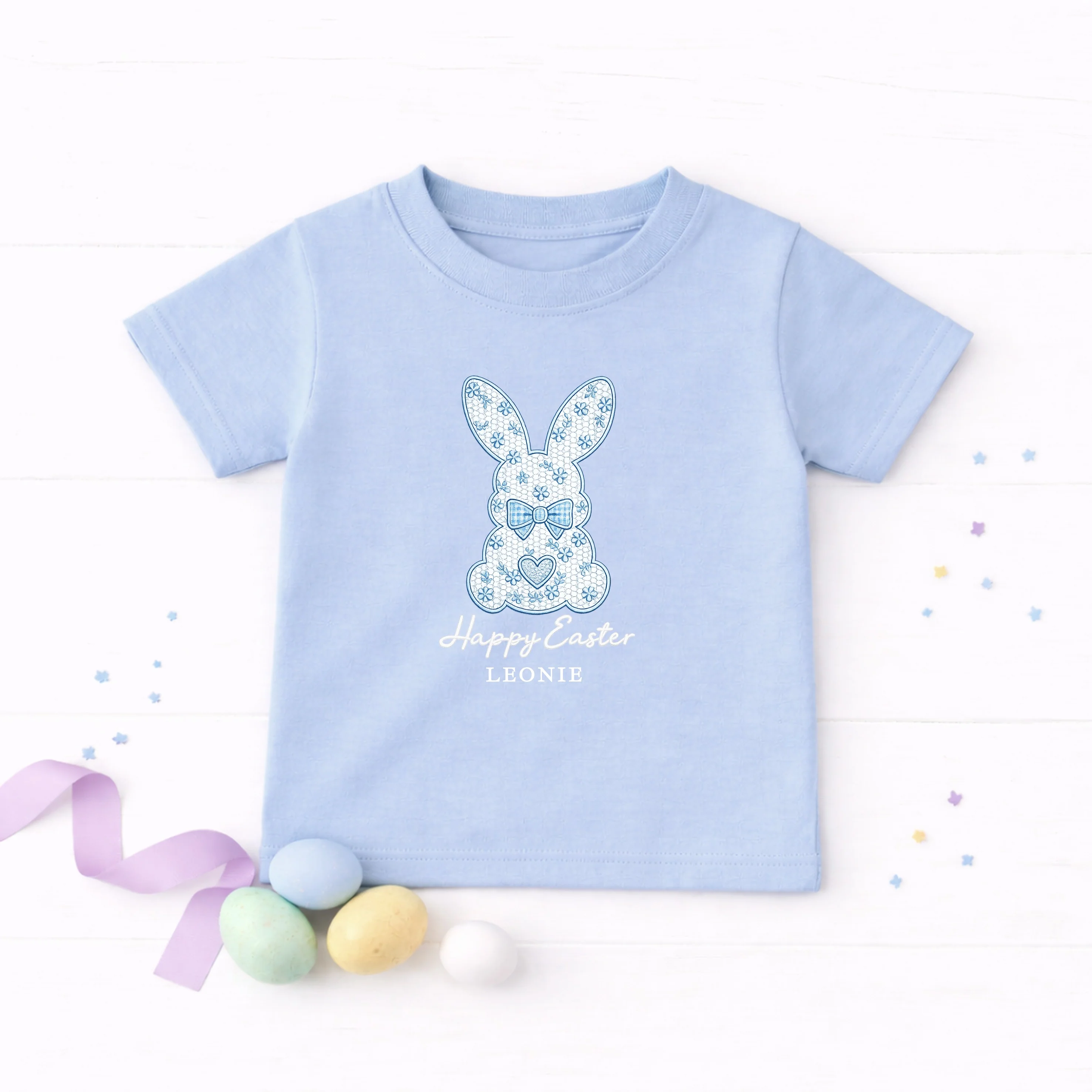 Personalised Blue Bunny Happy Easter T-shirt - Image 3