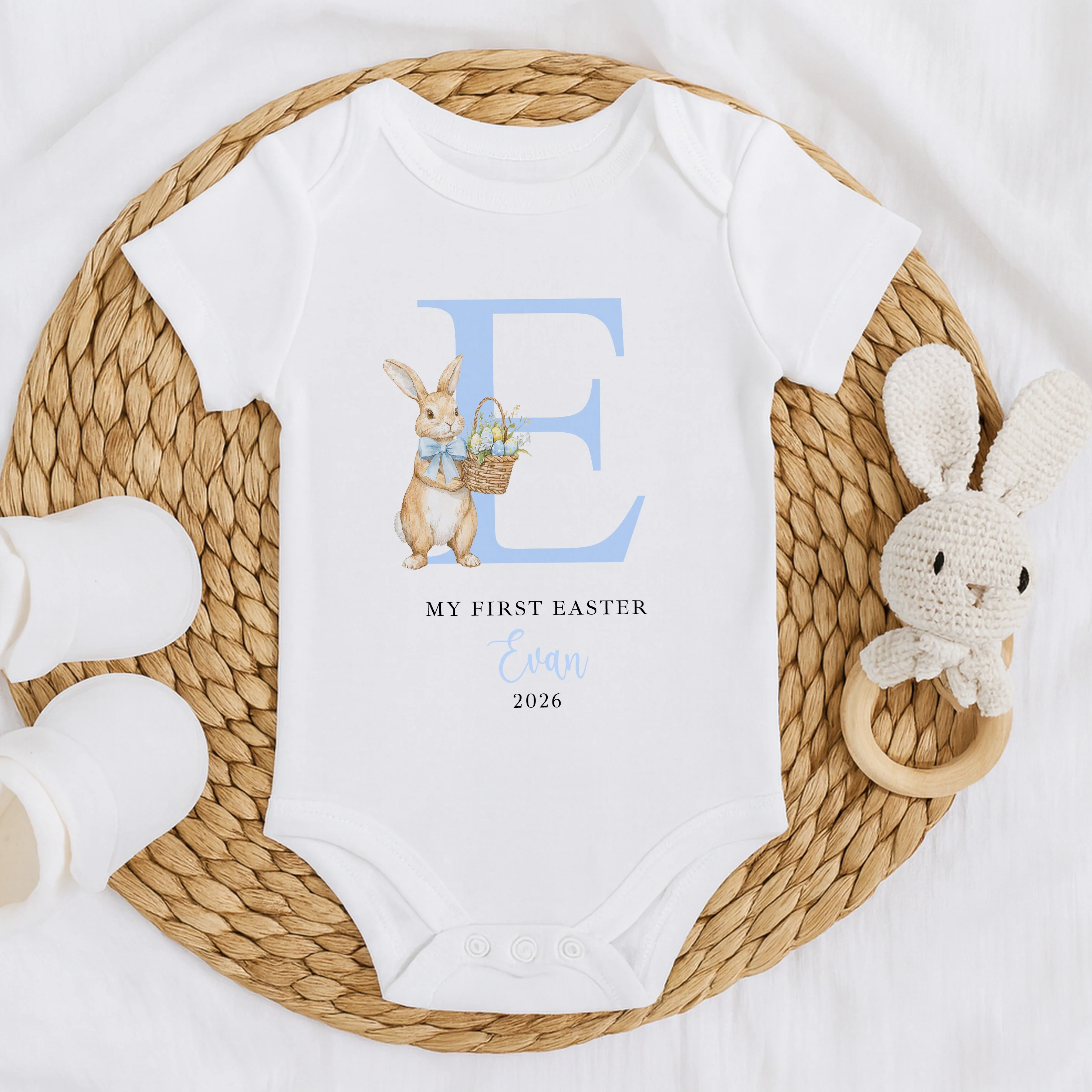 Personalised Blue Bunny Initial My First Easter Baby Grow, Vest or Bib - Image 5