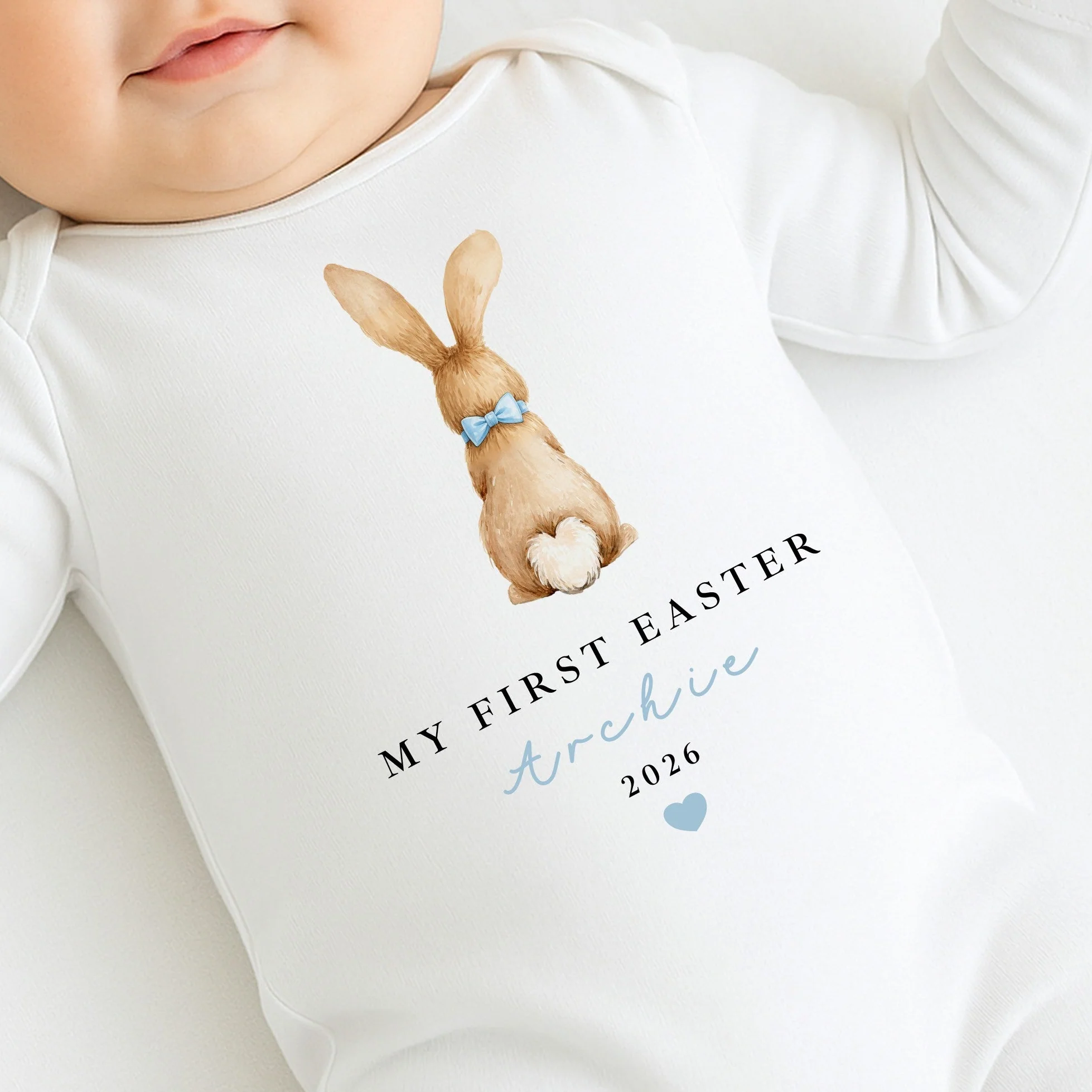 Personalised Blue Bunny My First Easter Baby Grow, Vest or Bib - Image 2