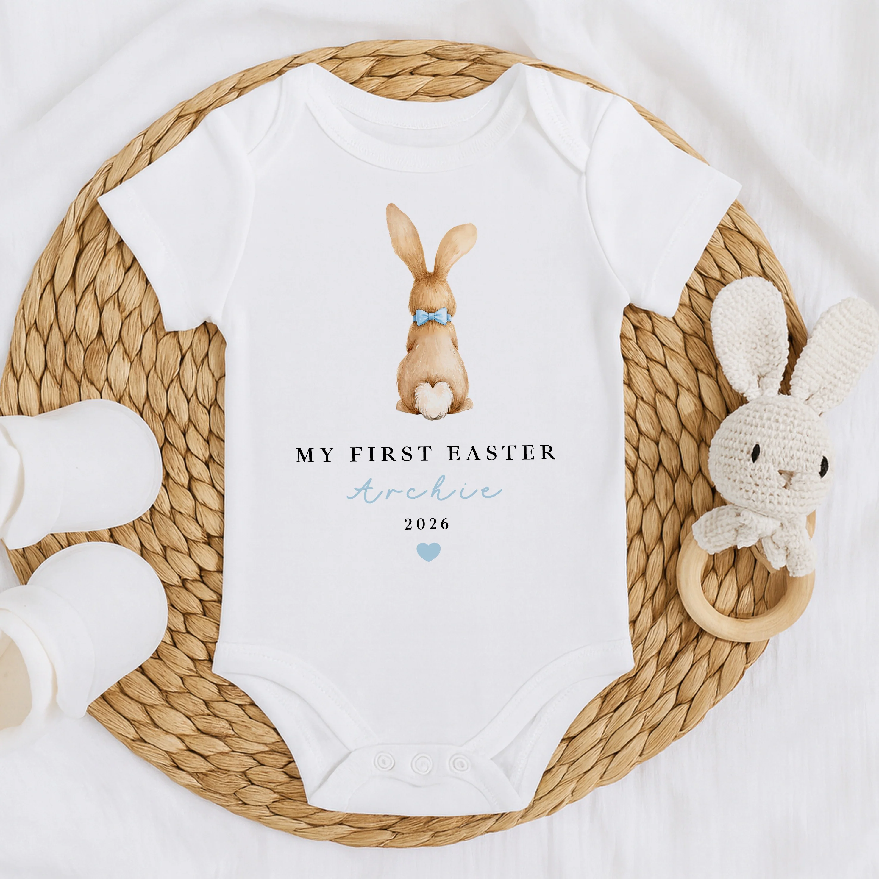 Personalised Blue Bunny My First Easter Baby Grow, Vest or Bib - Image 5