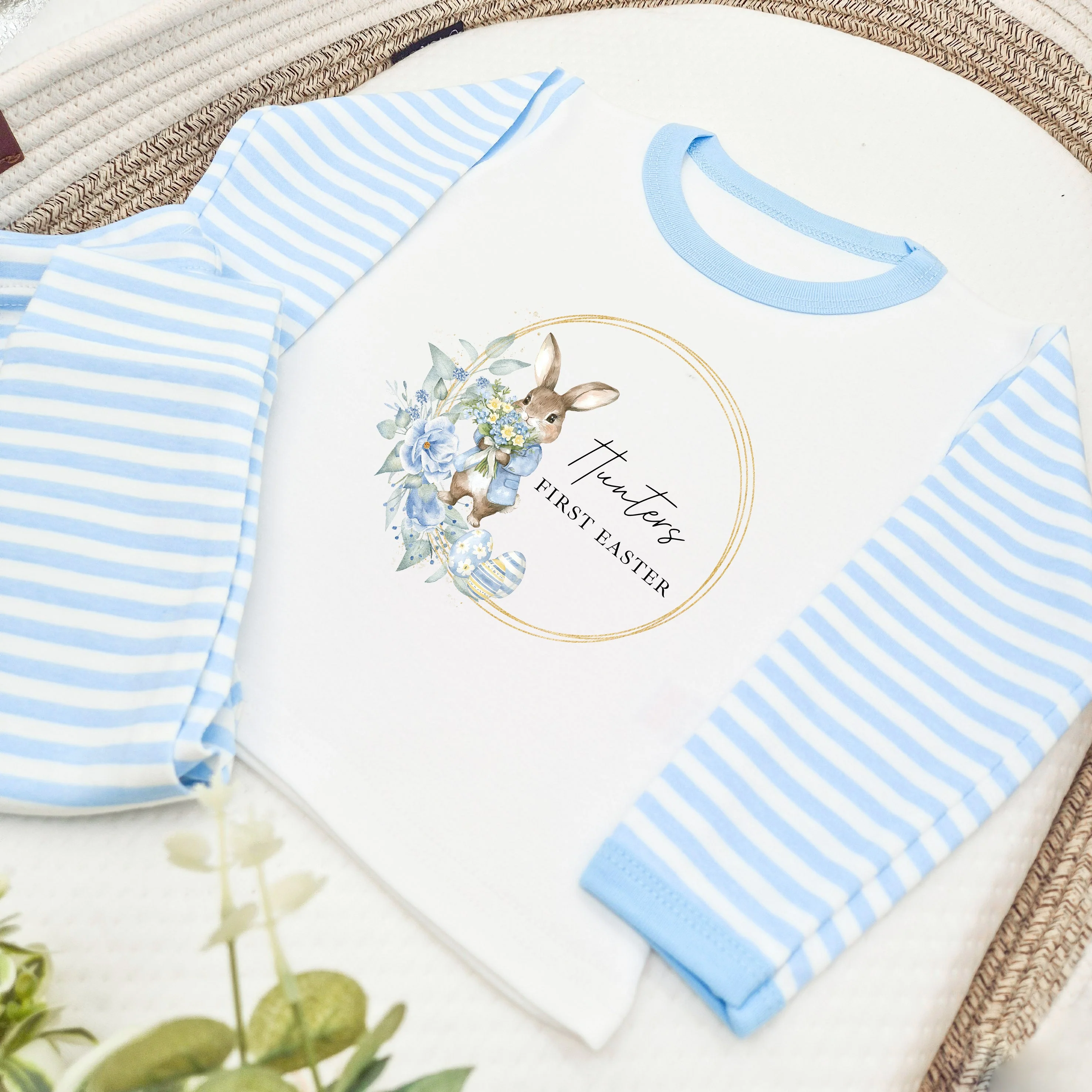 Personalised Blue Bunny Wreath My First Easter Pyjamas - Image 3