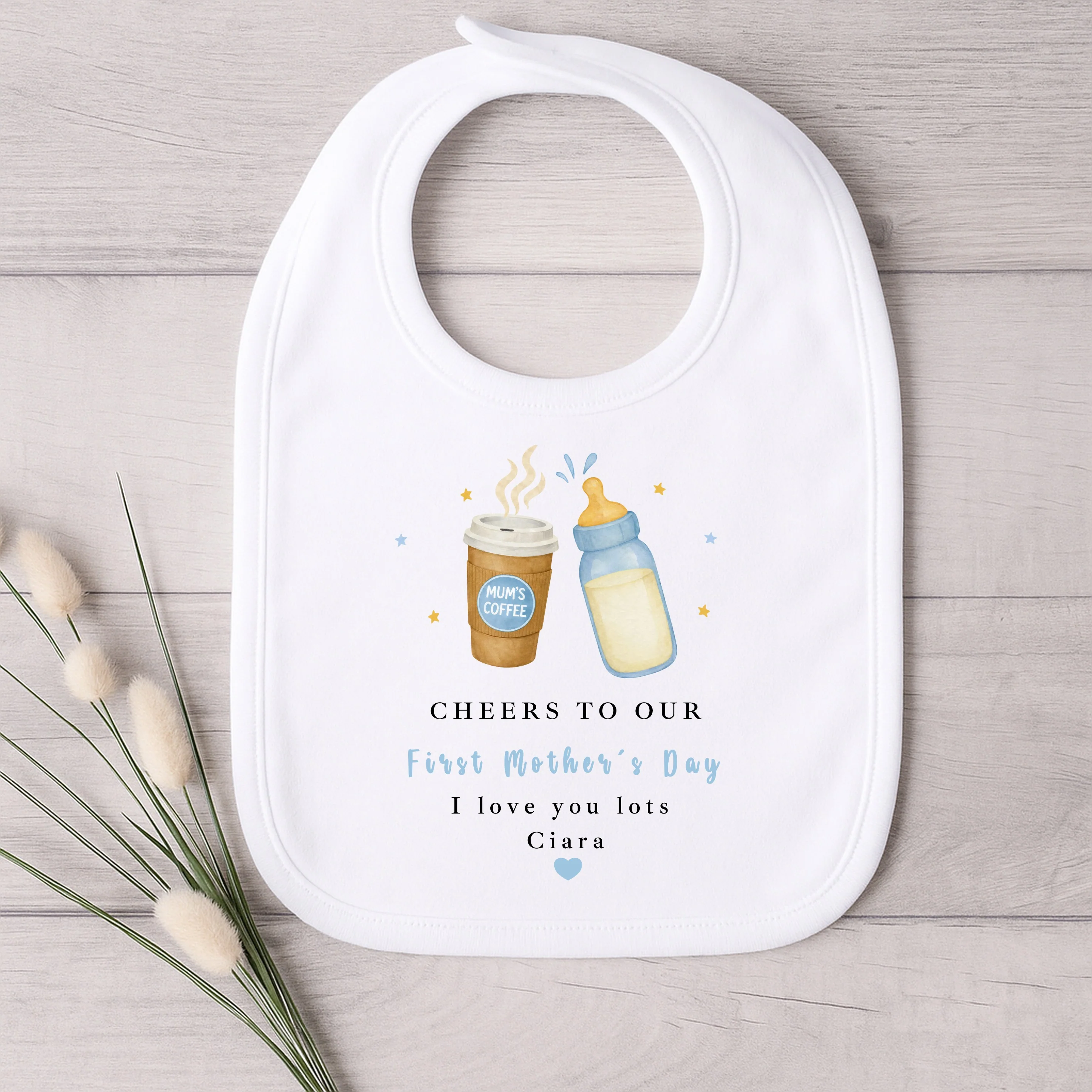 Personalised Blue Cheers Our First Mother's Day Baby Grow, Vest or Bib - Image 5