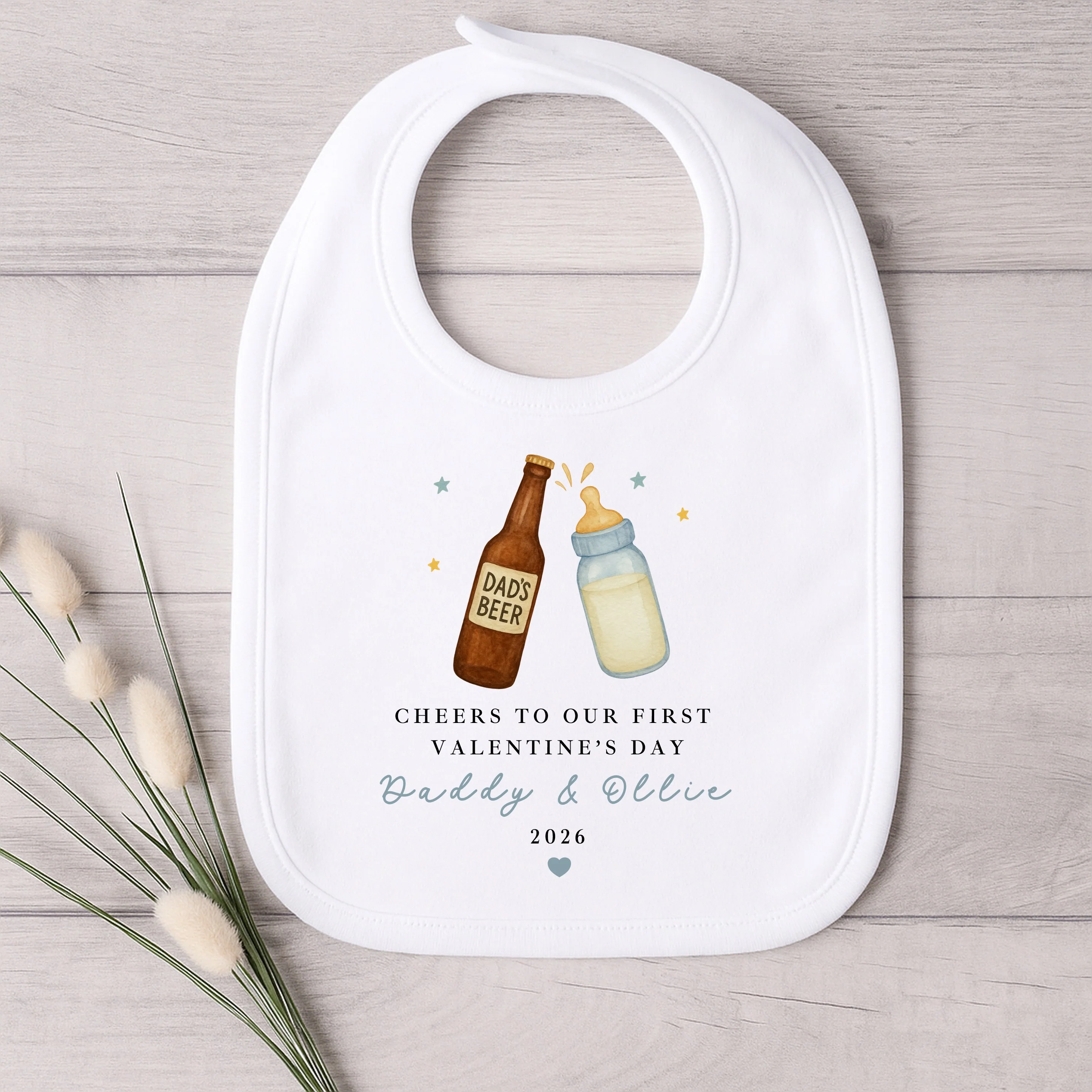Personalised Blue Cheers Our First Valentines Day Baby Grow, Vest or Bib - Image 2