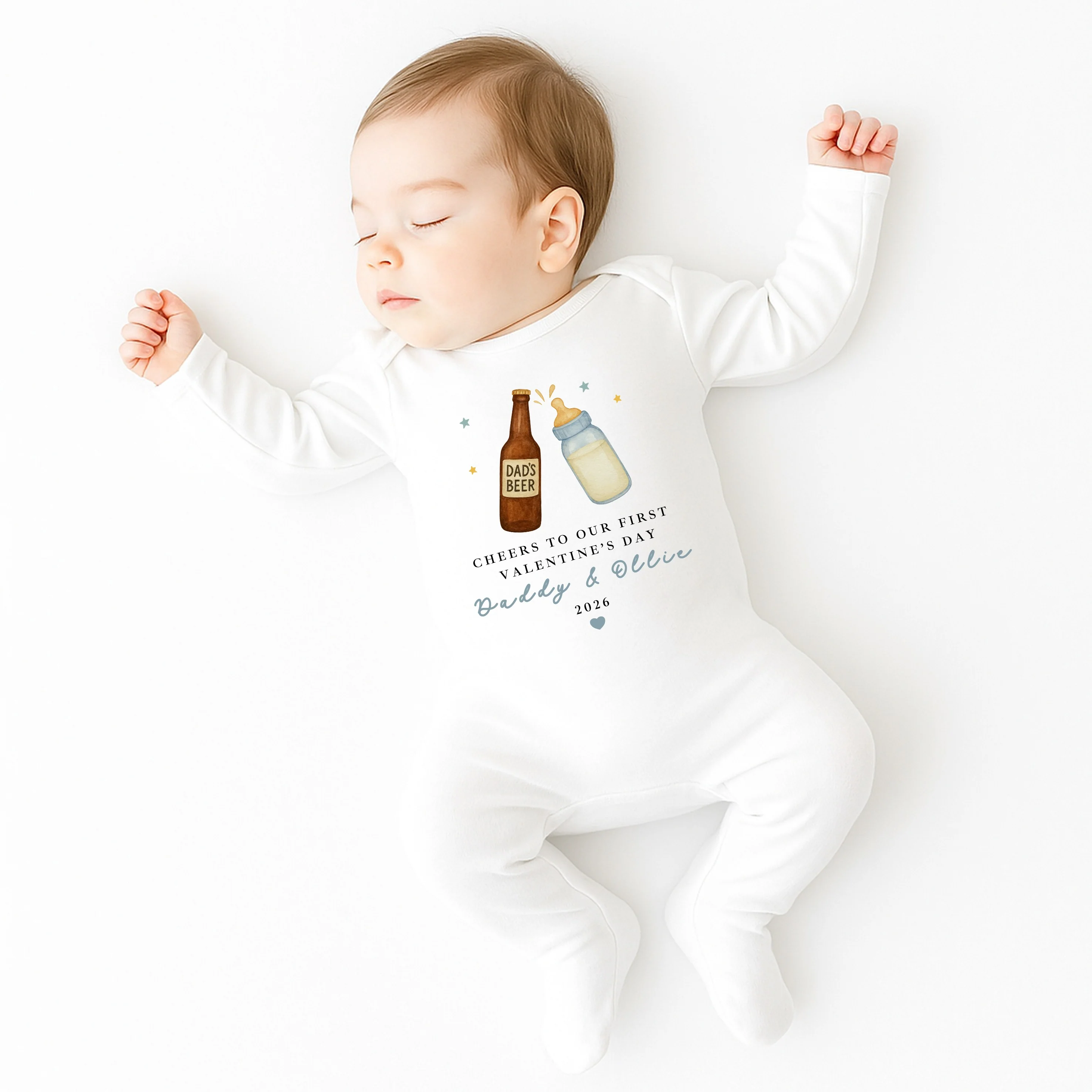 Personalised Blue Cheers Our First Valentines Day Baby Grow, Vest or Bib - Image 4