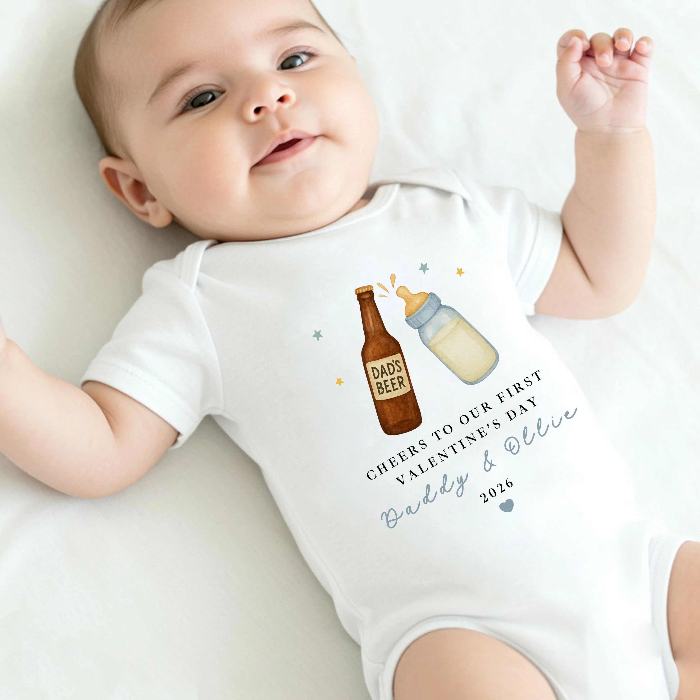 Personalised Blue Cheers Our First Valentines Day Baby Grow, Vest or Bib - Image 5