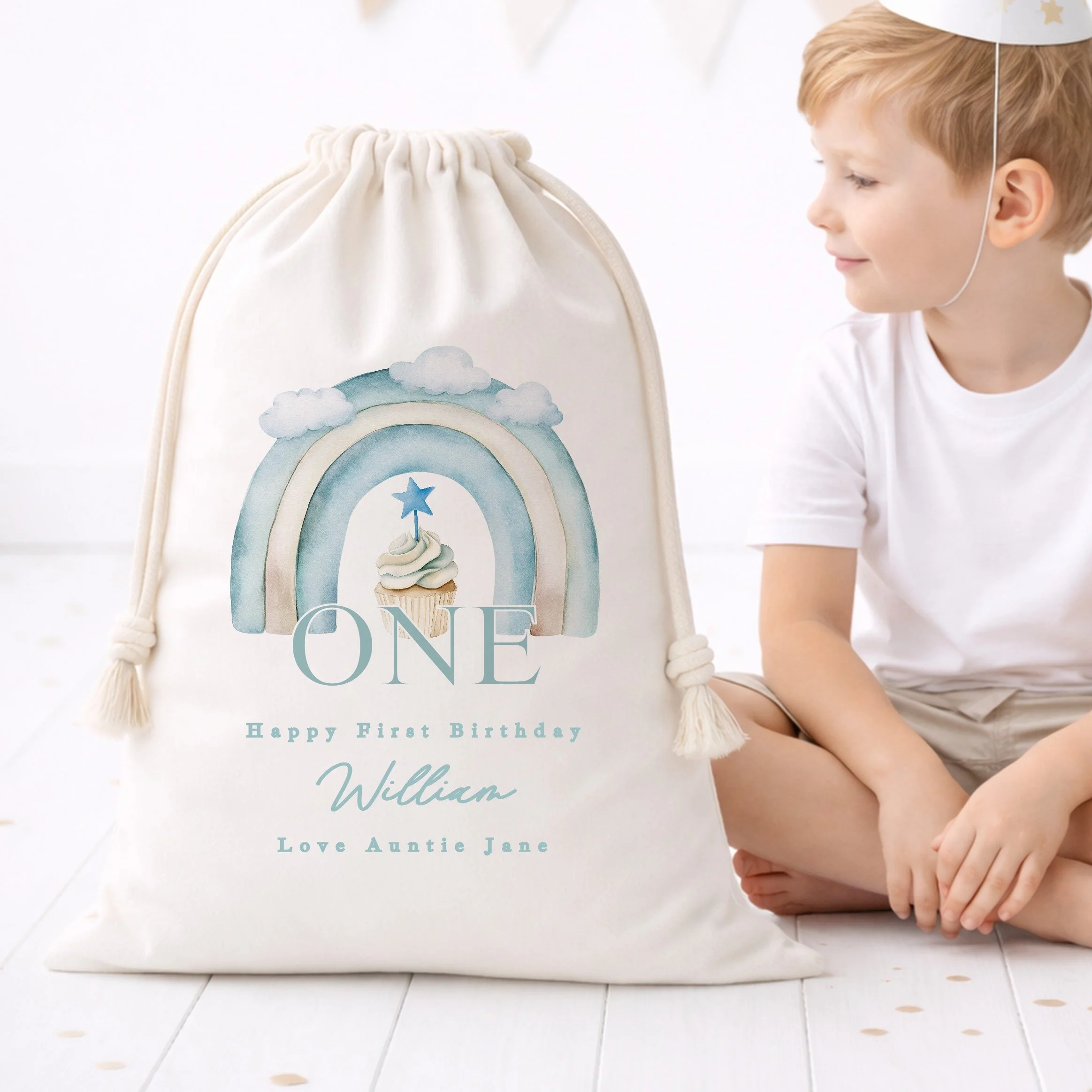 Personalised Blue Cupcake Birthday Gift Sack - Image 3