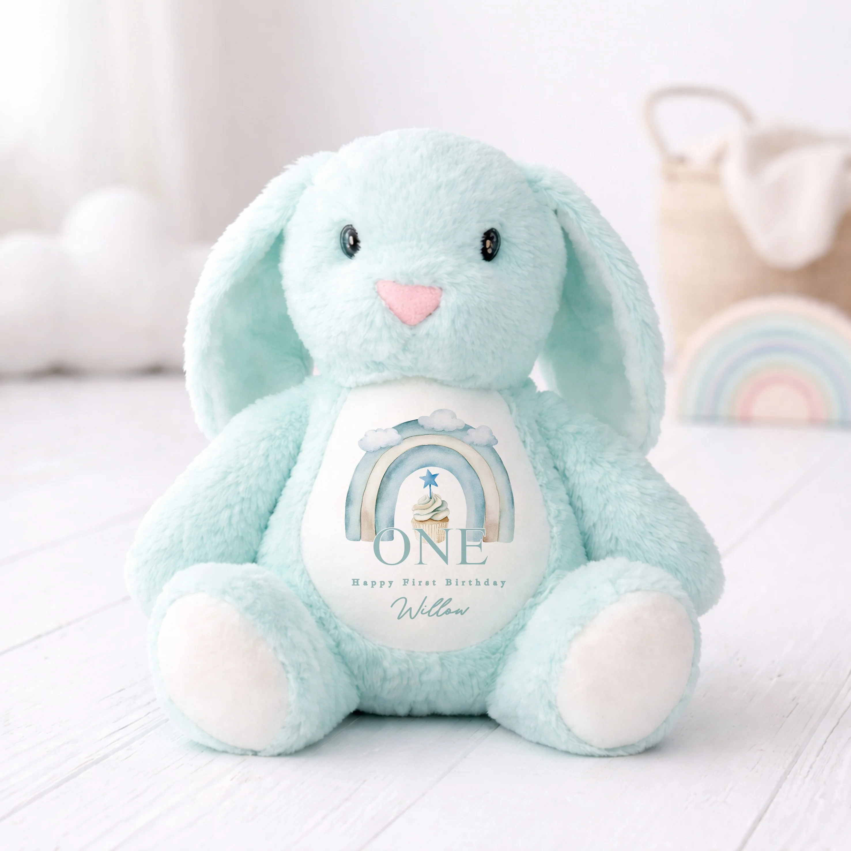 Personalised Blue Cupcake First Birthday Teddy