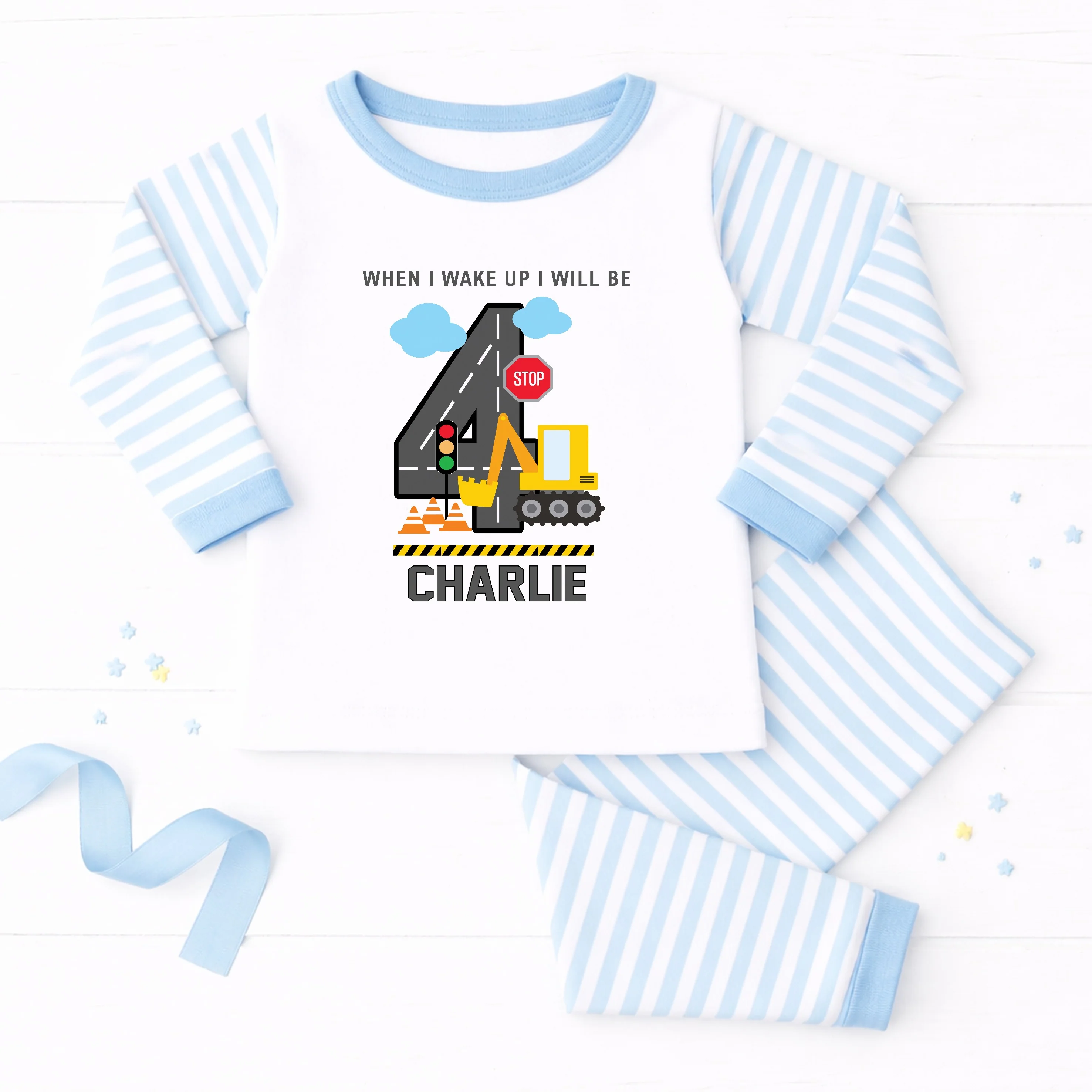 Personalised Blue Digger Any Age Birthday Pyjamas - Image 4
