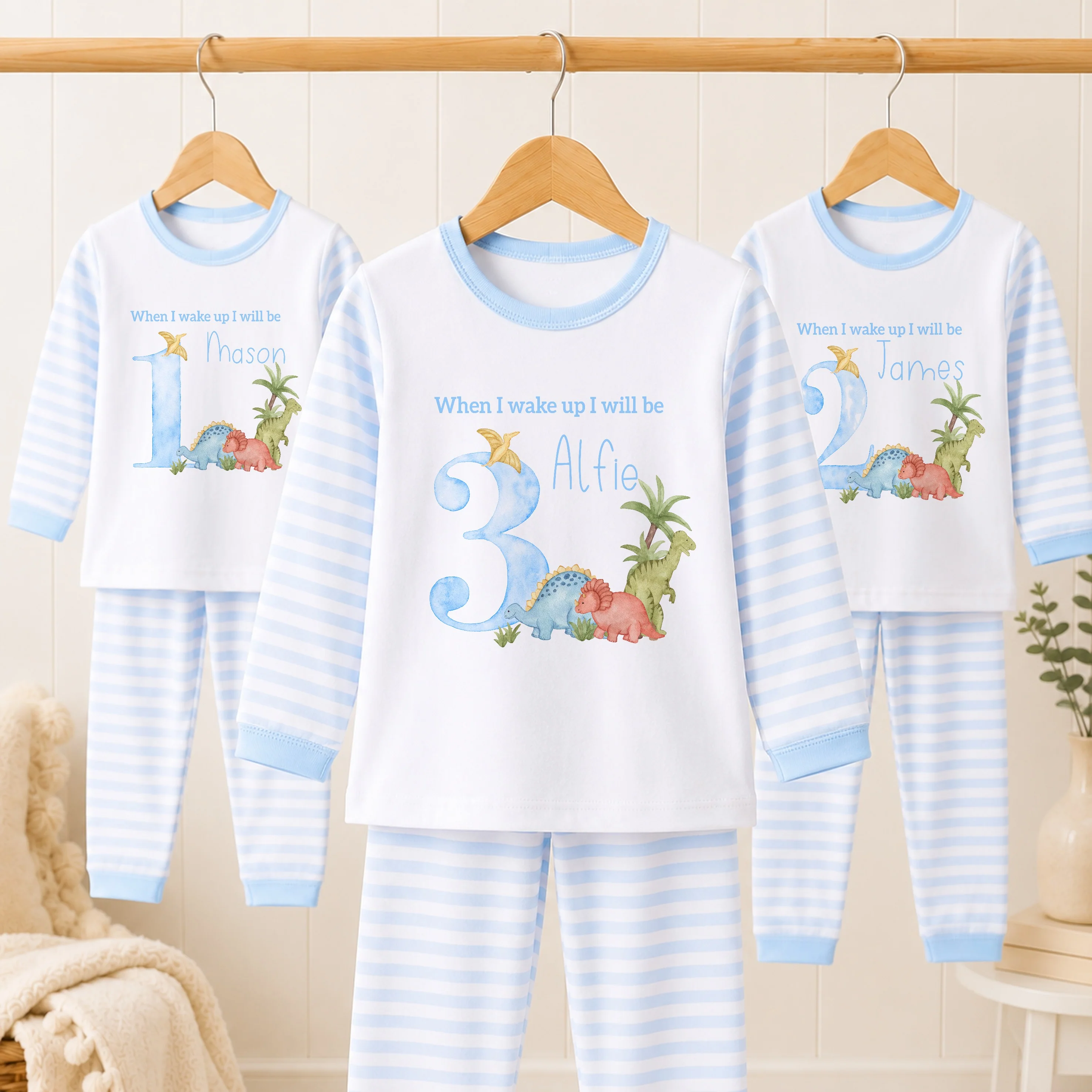 Personalised Blue Dinosaur Any Age Birthday Pyjamas - Image 2