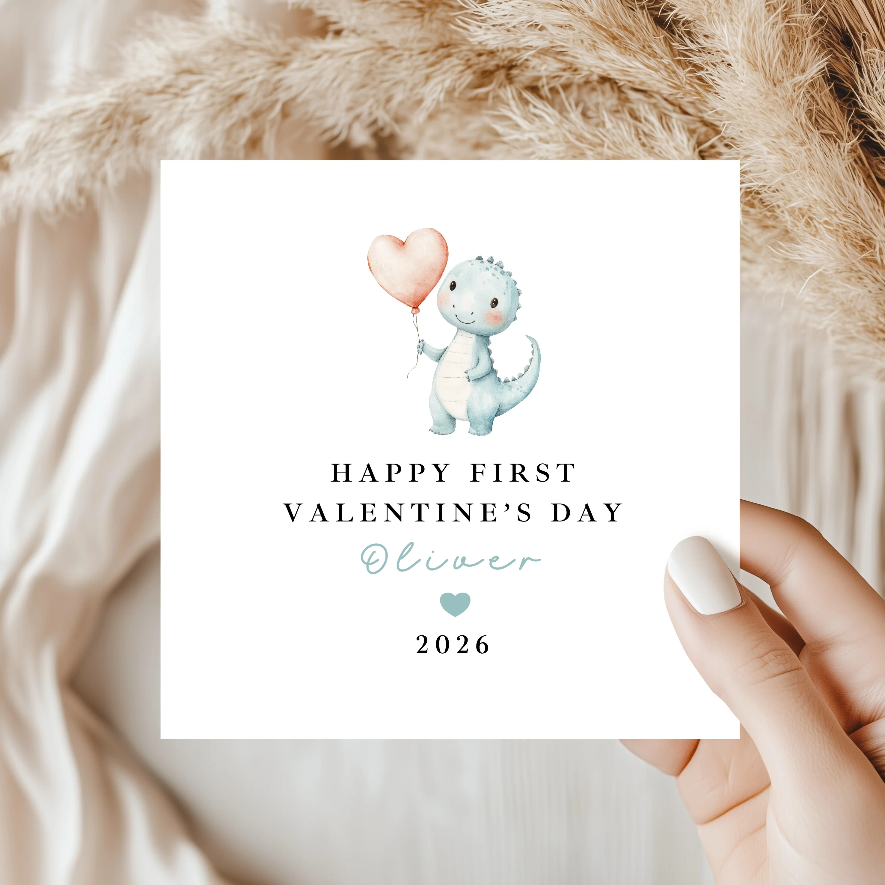 Personalised Blue Dinosaur Happy First Valentine's Day Card - Image 3