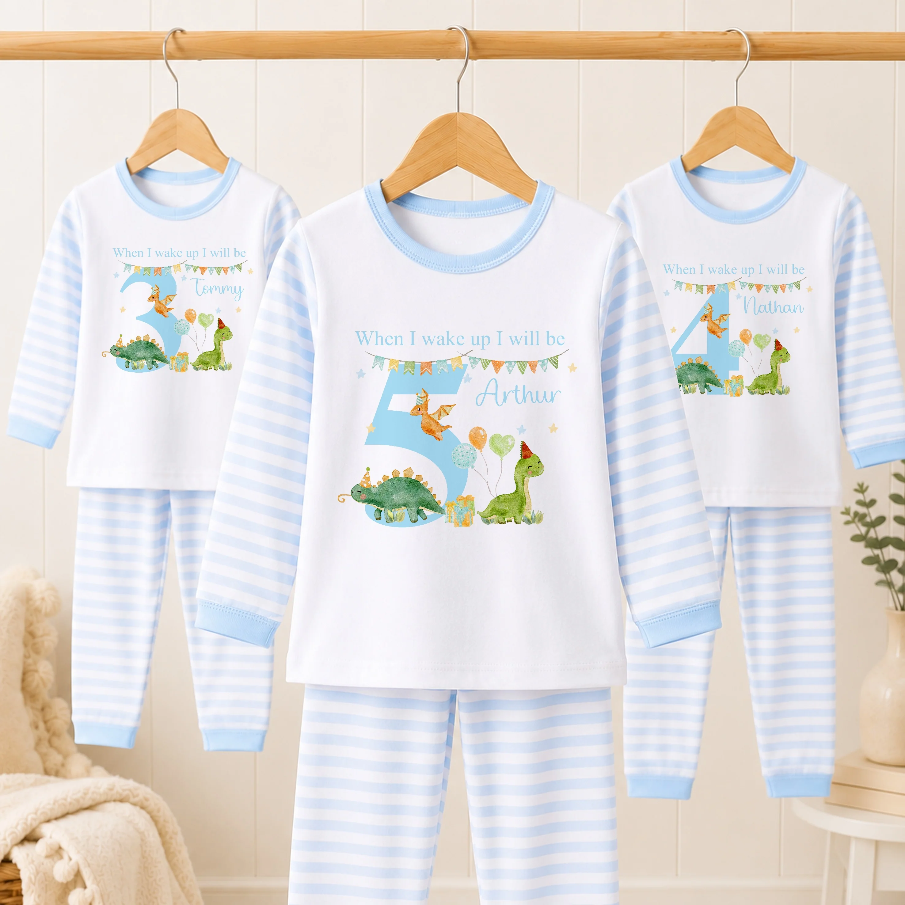Personalised Blue Dinosaur Party Any Age Birthday Pyjamas - Image 2