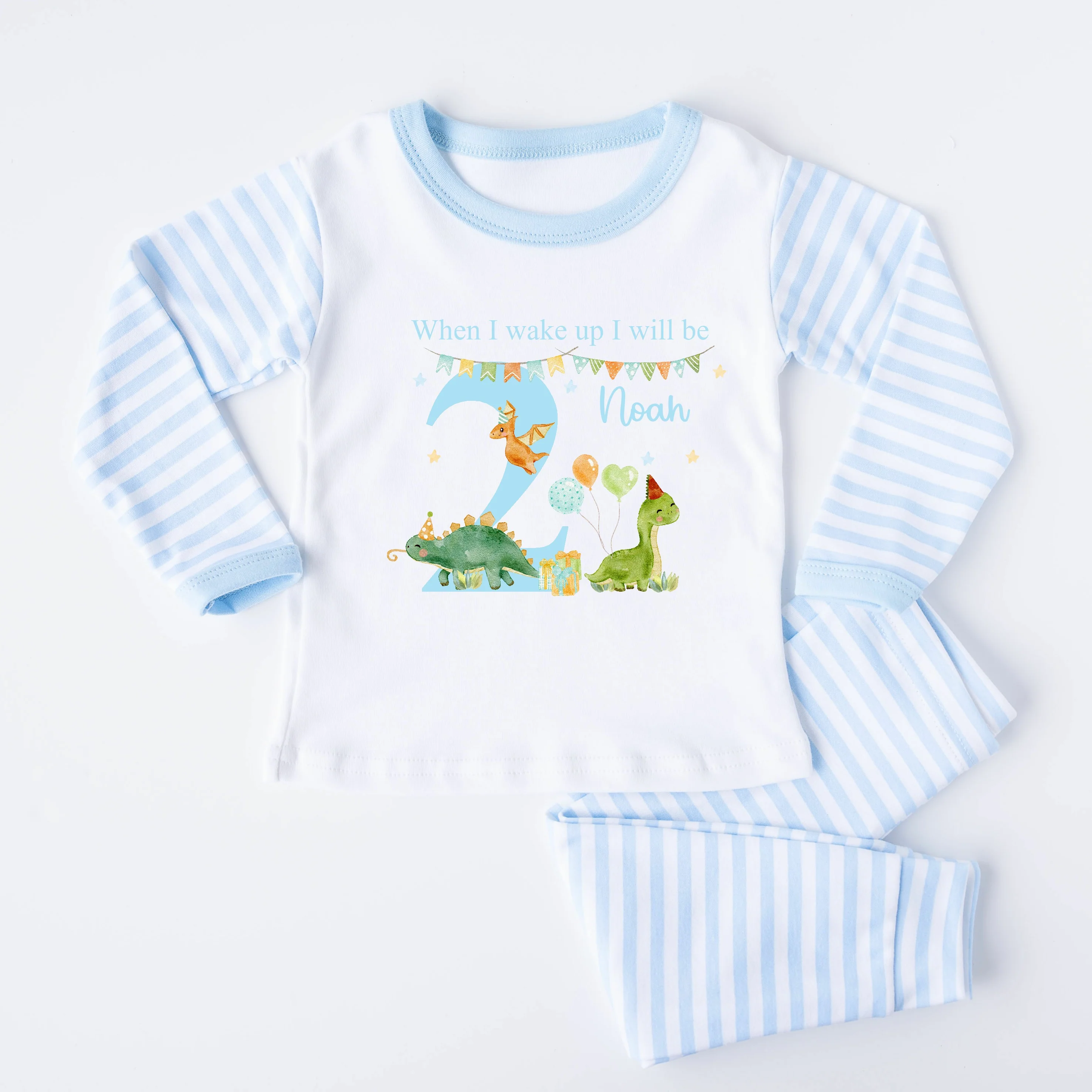 Personalised Blue Dinosaur Party Second Birthday Pyjamas - Image 3