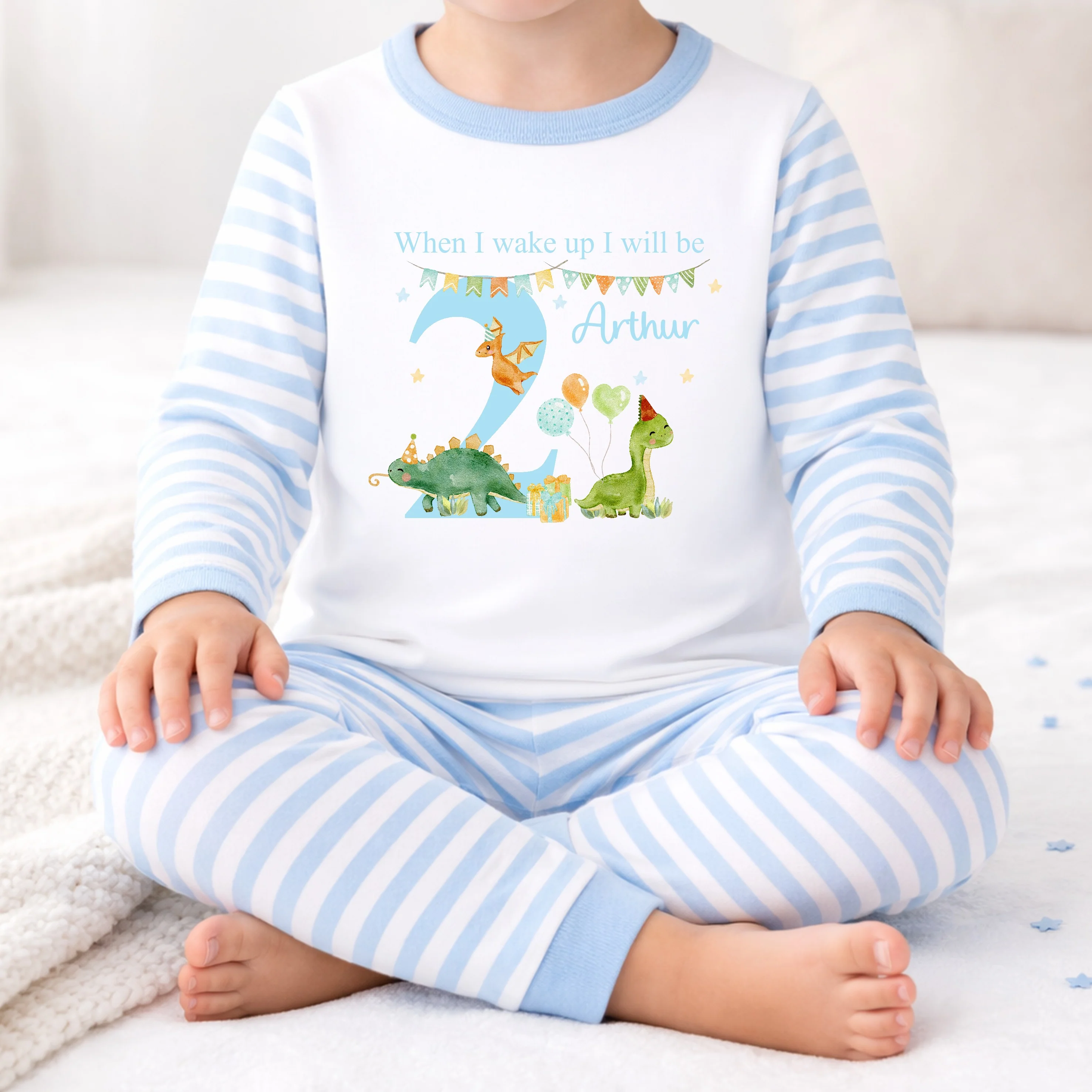 Personalised Blue Dinosaur Party Second Birthday Pyjamas - Image 2