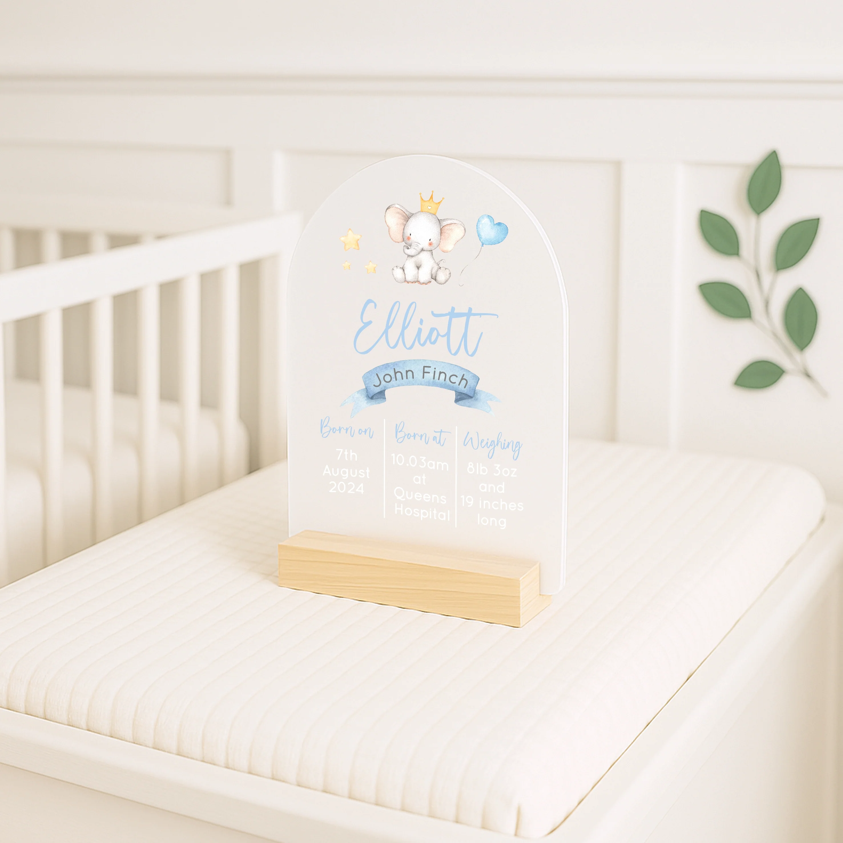 Personalised Blue Elephant Birth Stats Plaque - Image 2