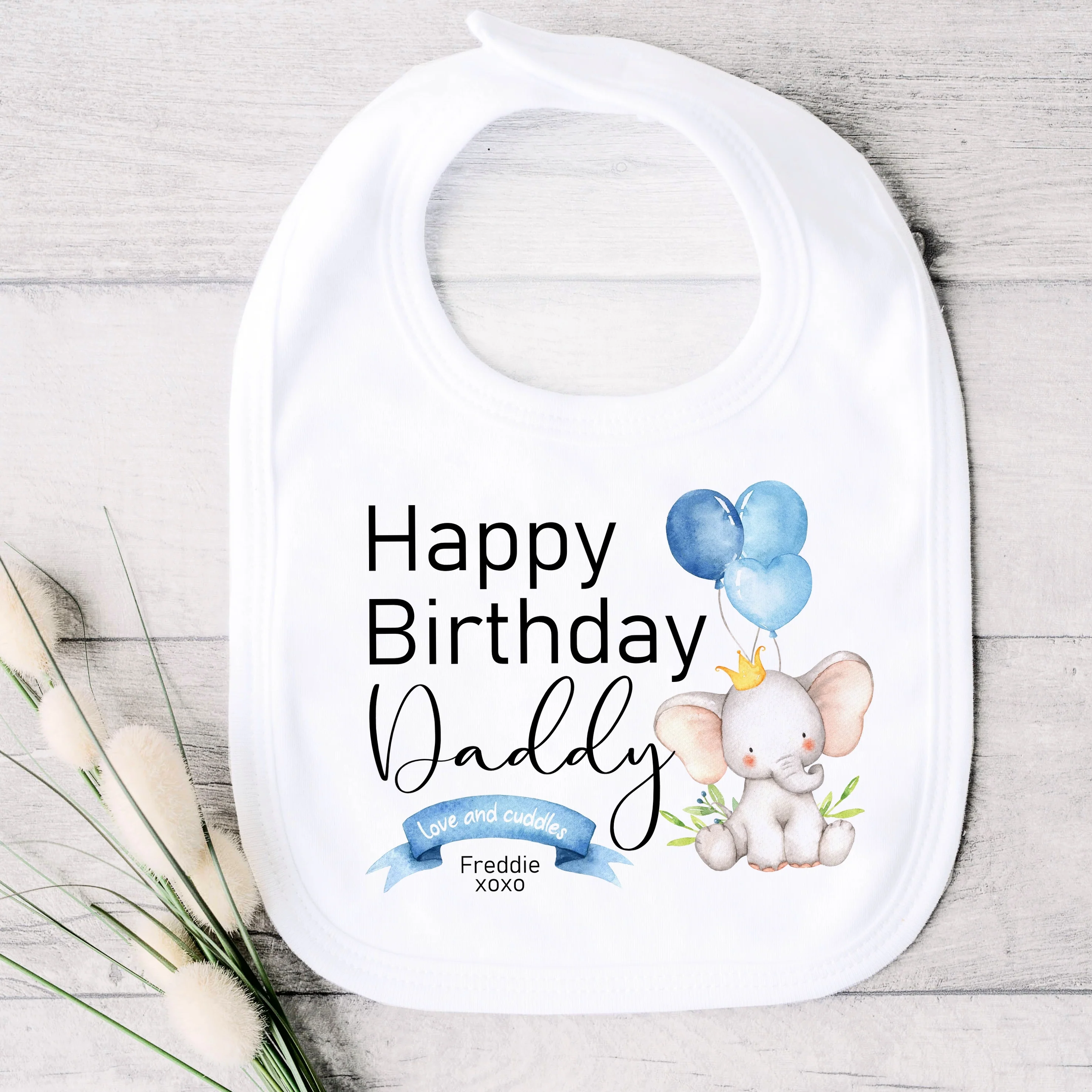 Personalised Blue Elephant Happy Birthday Daddy/Mummy Baby Grow or Vest - Image 3