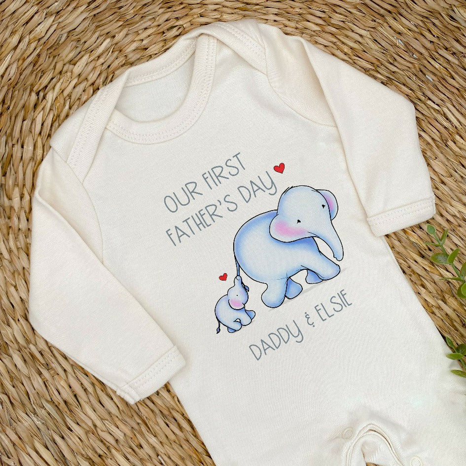 Personalised Blue Elephants Our First Father's Day Baby Grow or Vest - Image 5