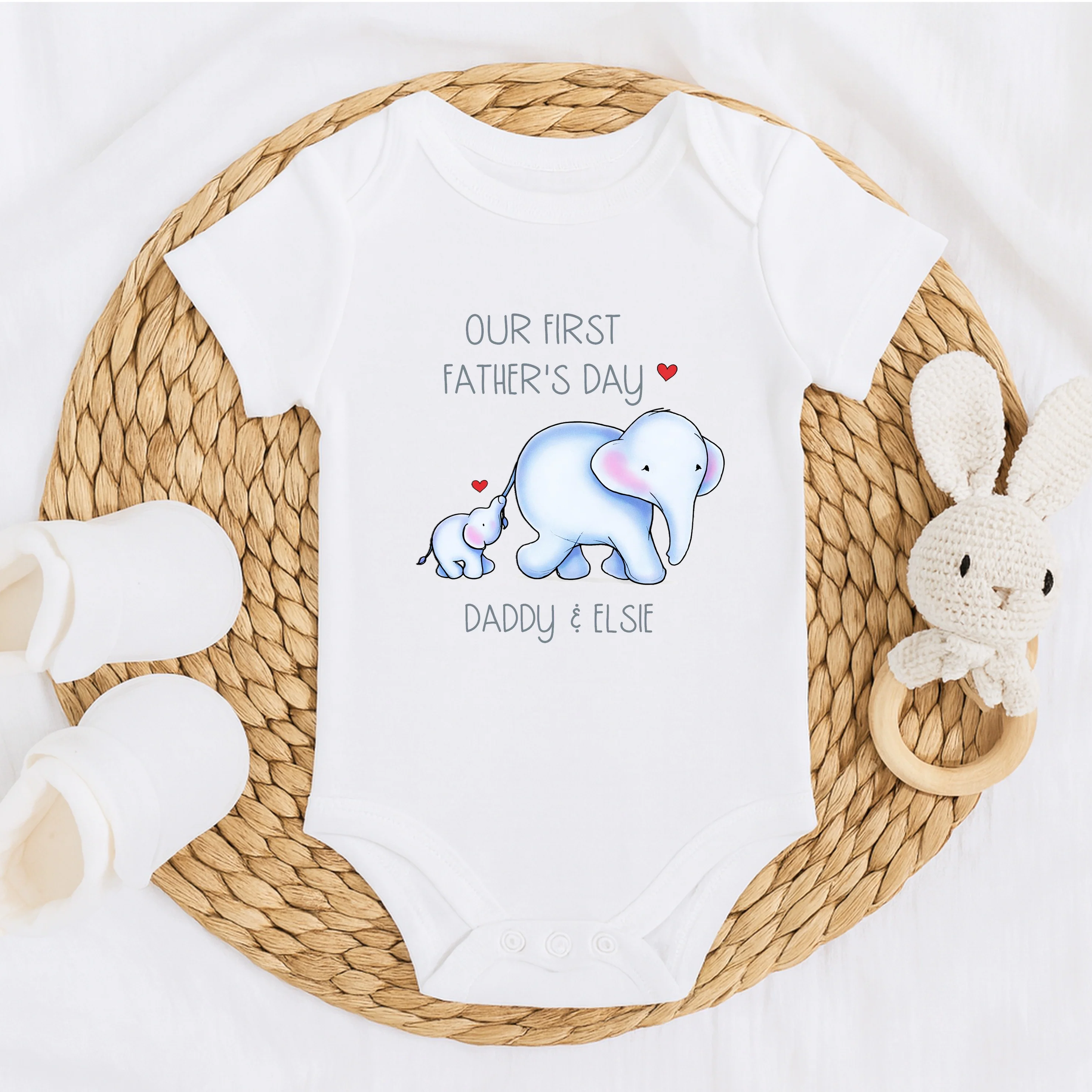 Personalised Blue Elephants Our First Father's Day Baby Grow or Vest - Image 7