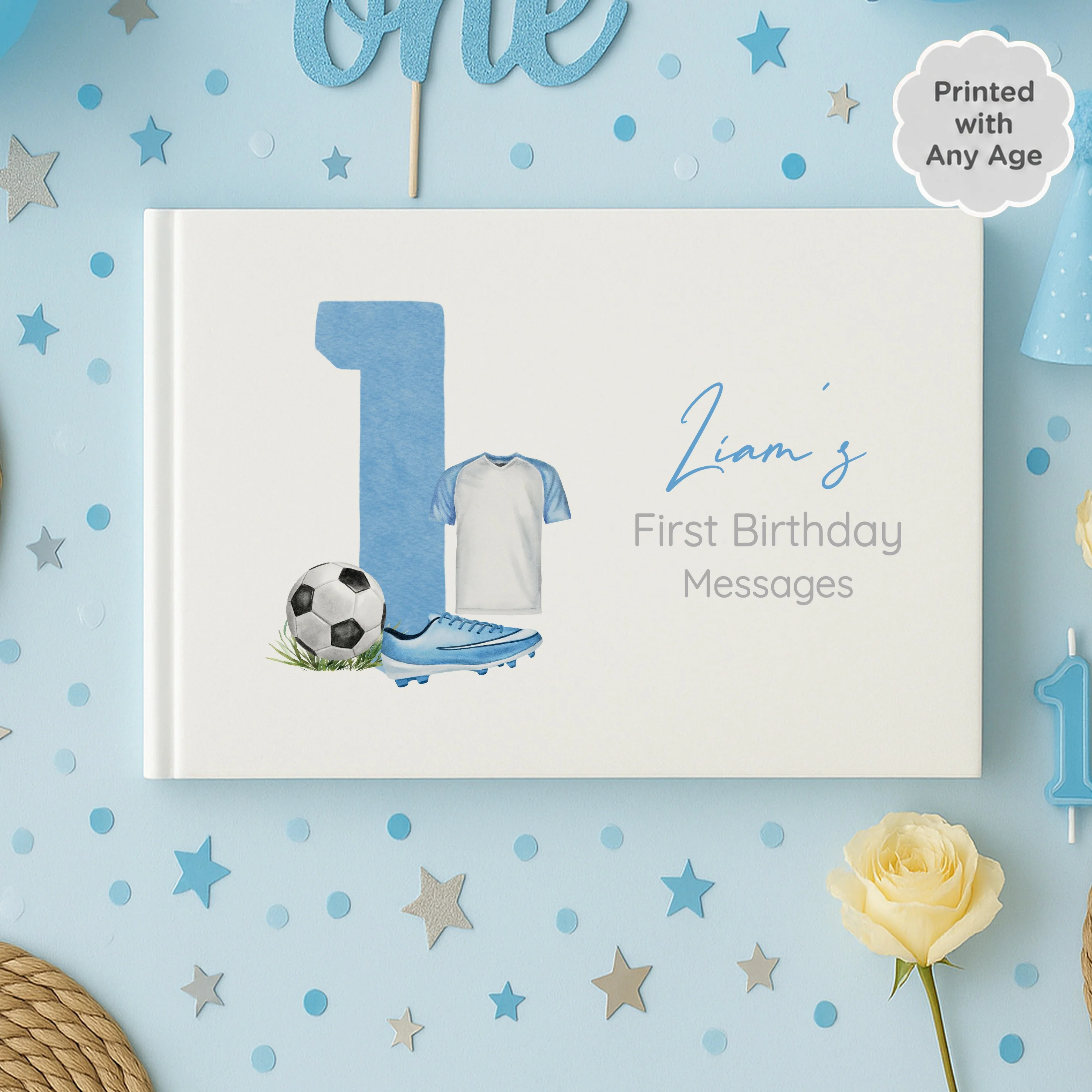 Personalised Blue Football Any Age Birthday Guest Book - Image 2