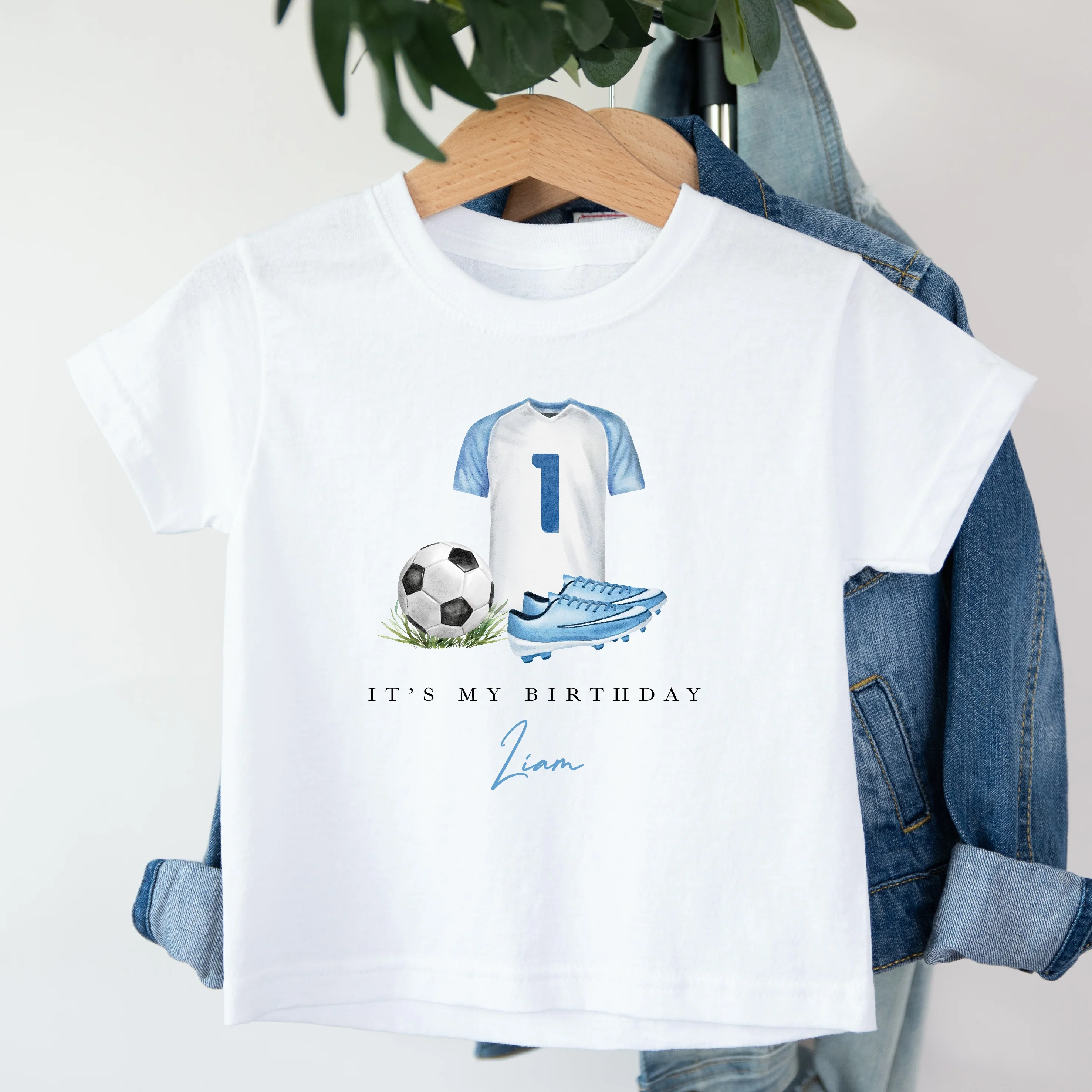 Personalised Blue Football First Birthday T-Shirt - Image 3
