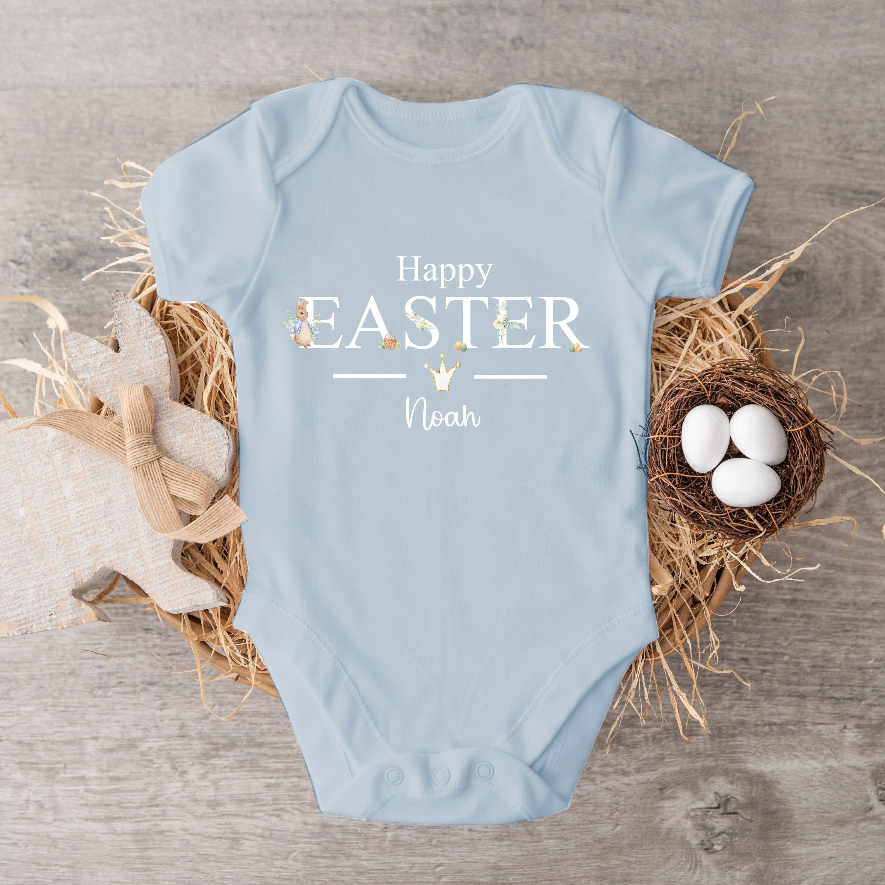 Personalised Blue Happy Easter Babygrow/Vest