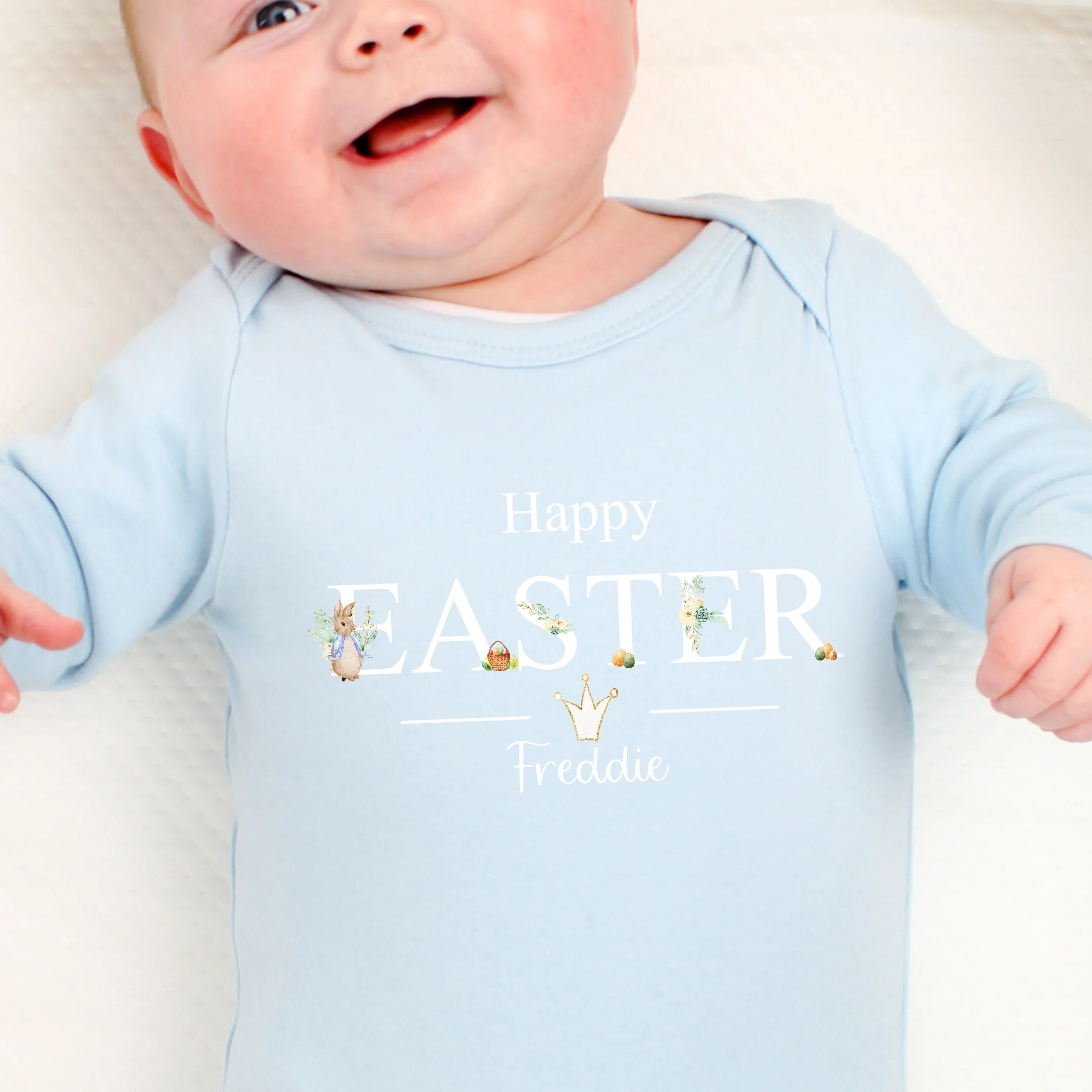 Personalised Blue Happy Easter Babygrow/Vest - Image 2