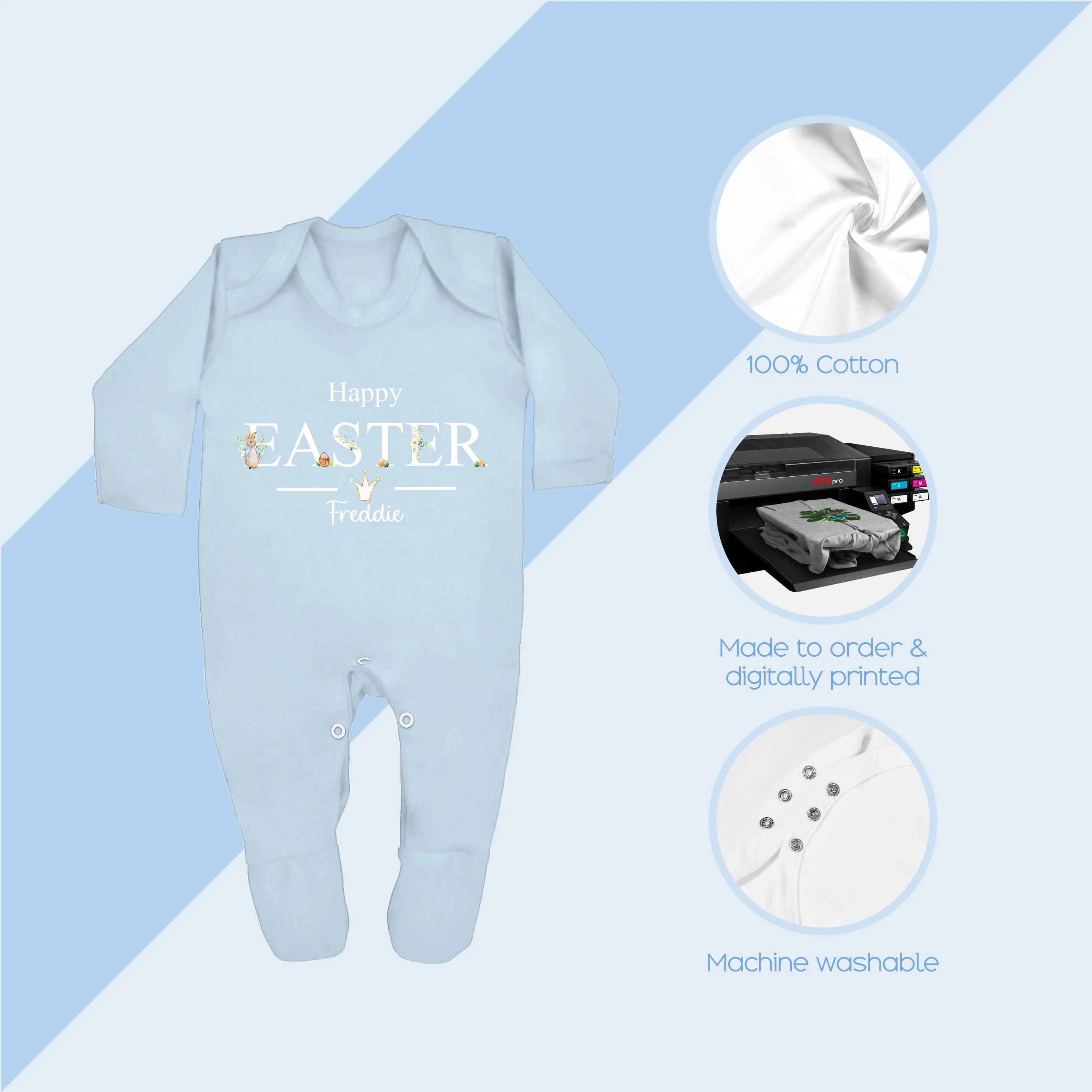 Personalised Blue Happy Easter Babygrow/Vest - Image 3