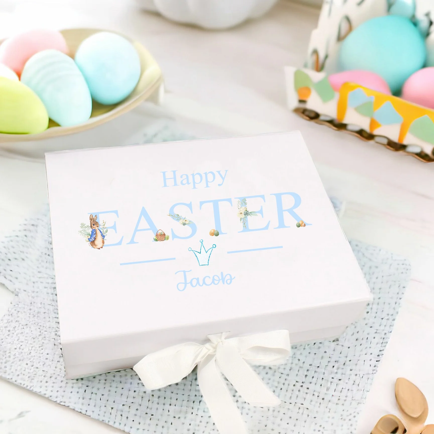 Personalised Blue Happy Easter Treat Box