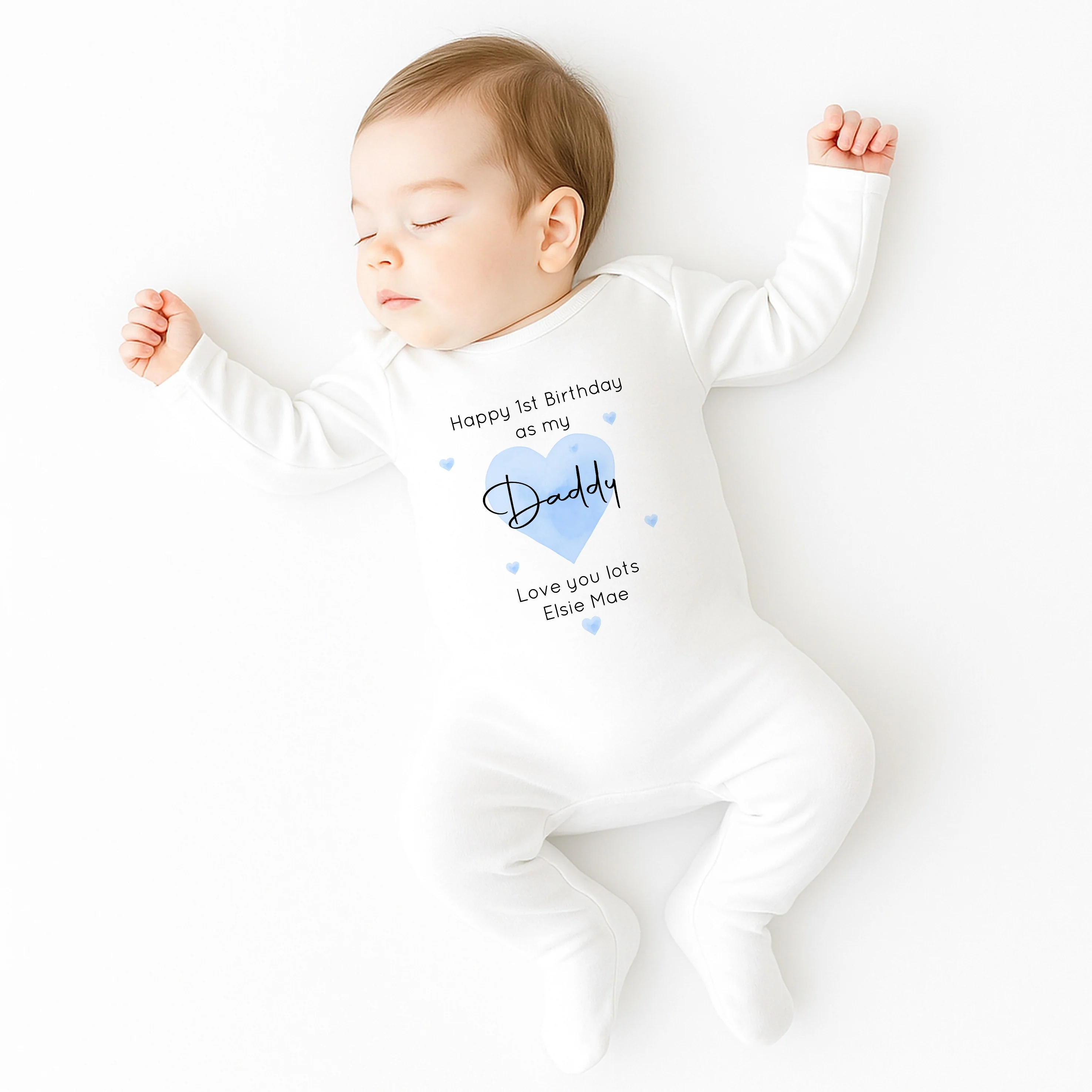 Personalised Blue Heart Happy 1st Birthday As My Daddy Baby Grow or Vest - Image 3