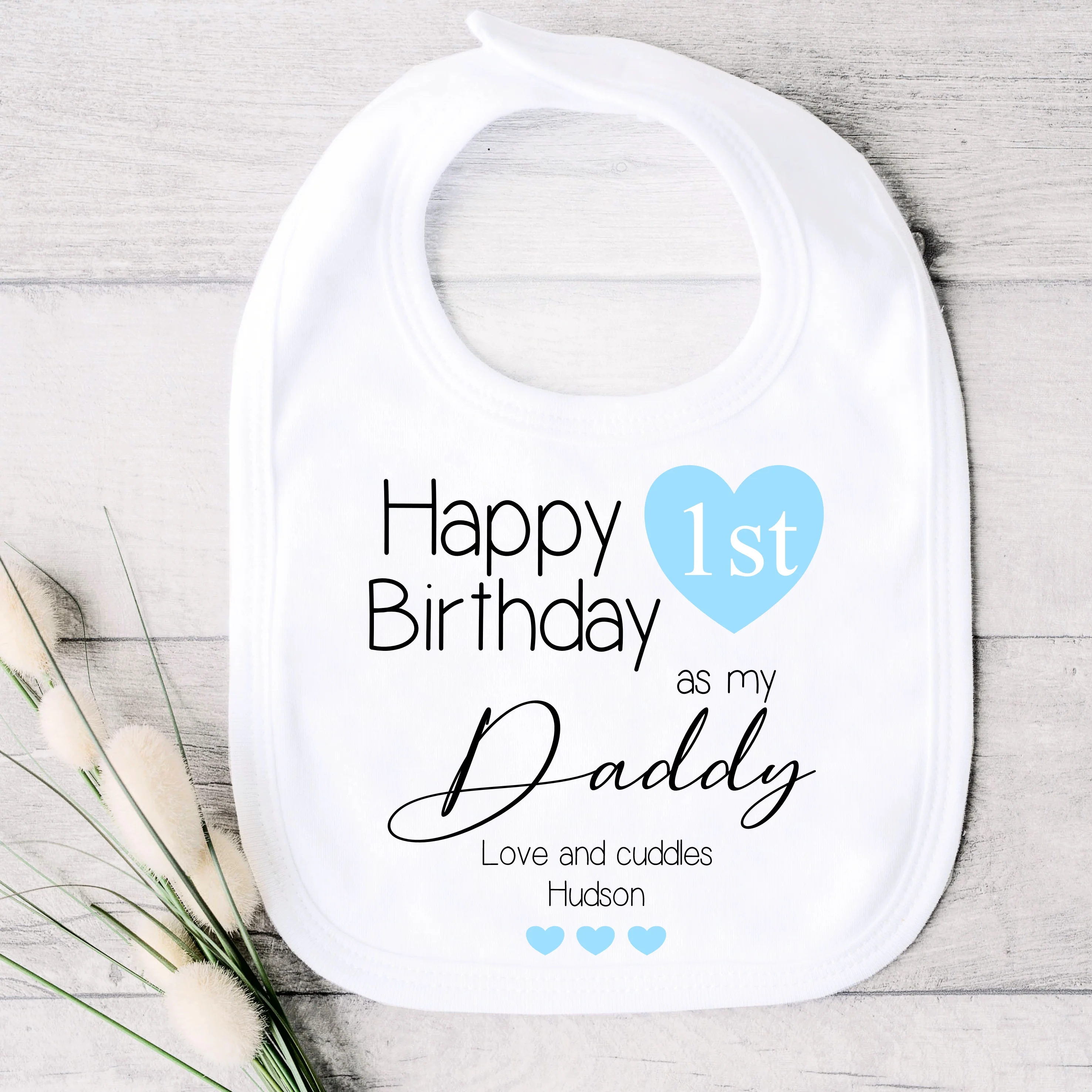 Personalised Blue Heart Happy Birthday Daddy Babygrow/Vest - Image 3