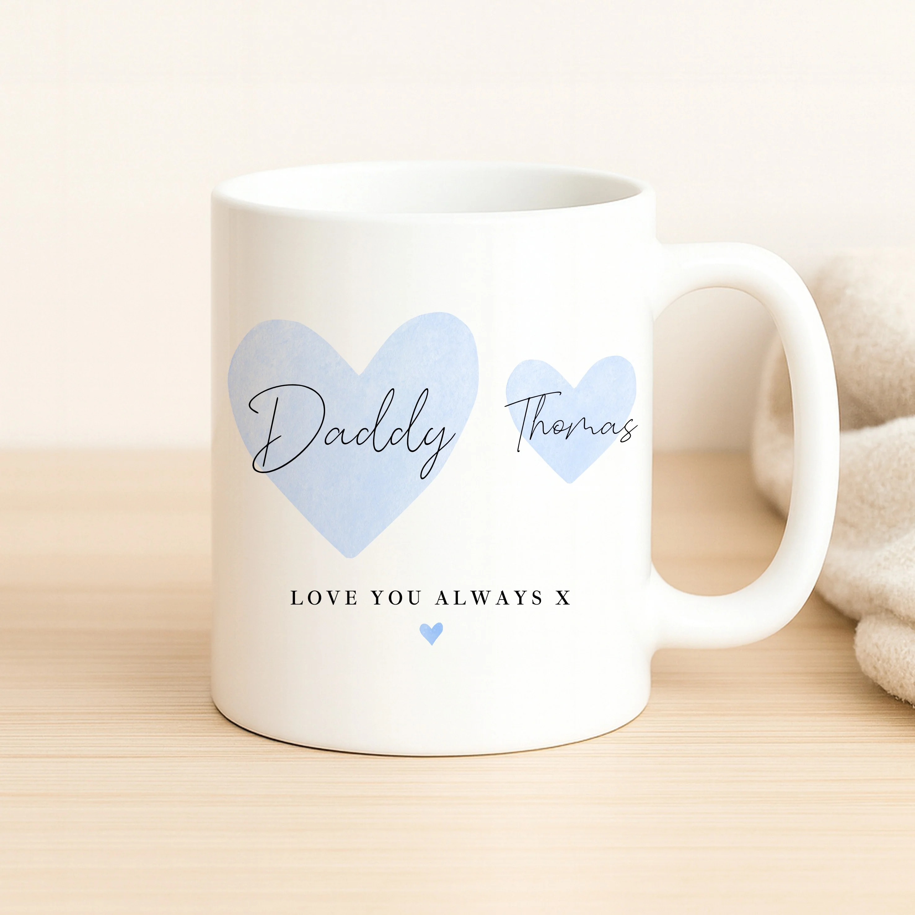 Personalised Blue Hearts Love You Always Daddy Mug