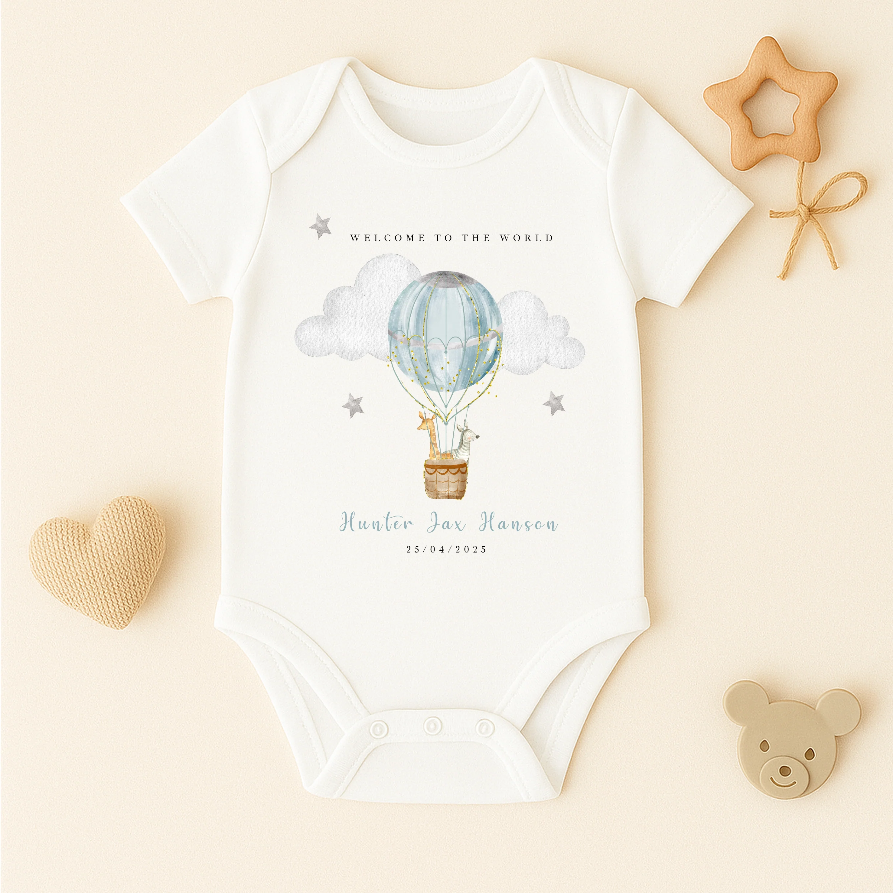 Personalised Blue Hotair Balloon Babygrow/Vest - Image 2